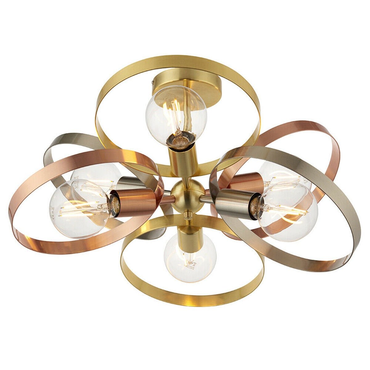 Loops Direct Semi Flush Ceiling Light - Satin Brass and Brushed Copper Plate