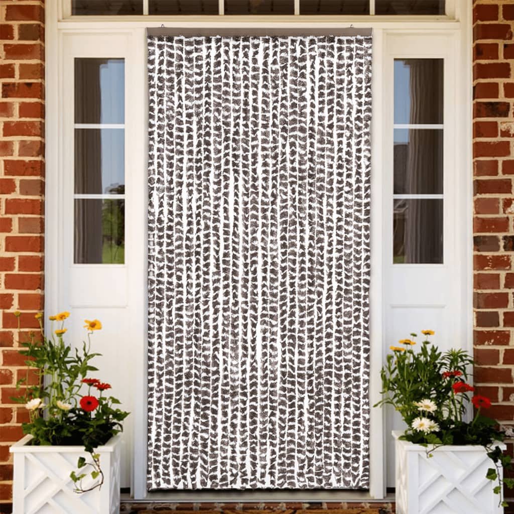 Walplus Chenille Insect Door Curtain - Taupe and White - 100 x 220 cm
