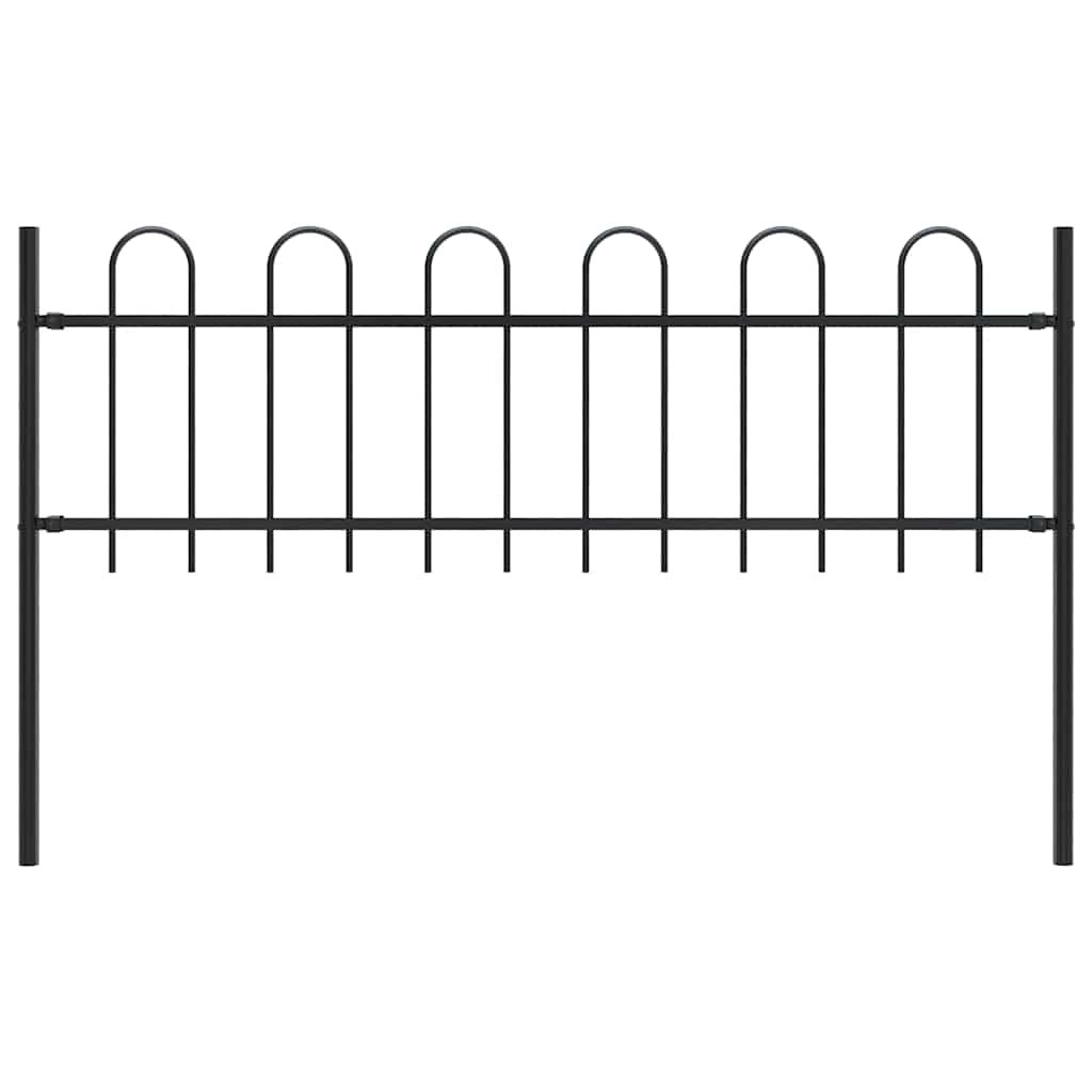 Walplus Steel Garden Fence "Boxtel" with Hoop Top - Black - 181 x 3.4 x 110 cm