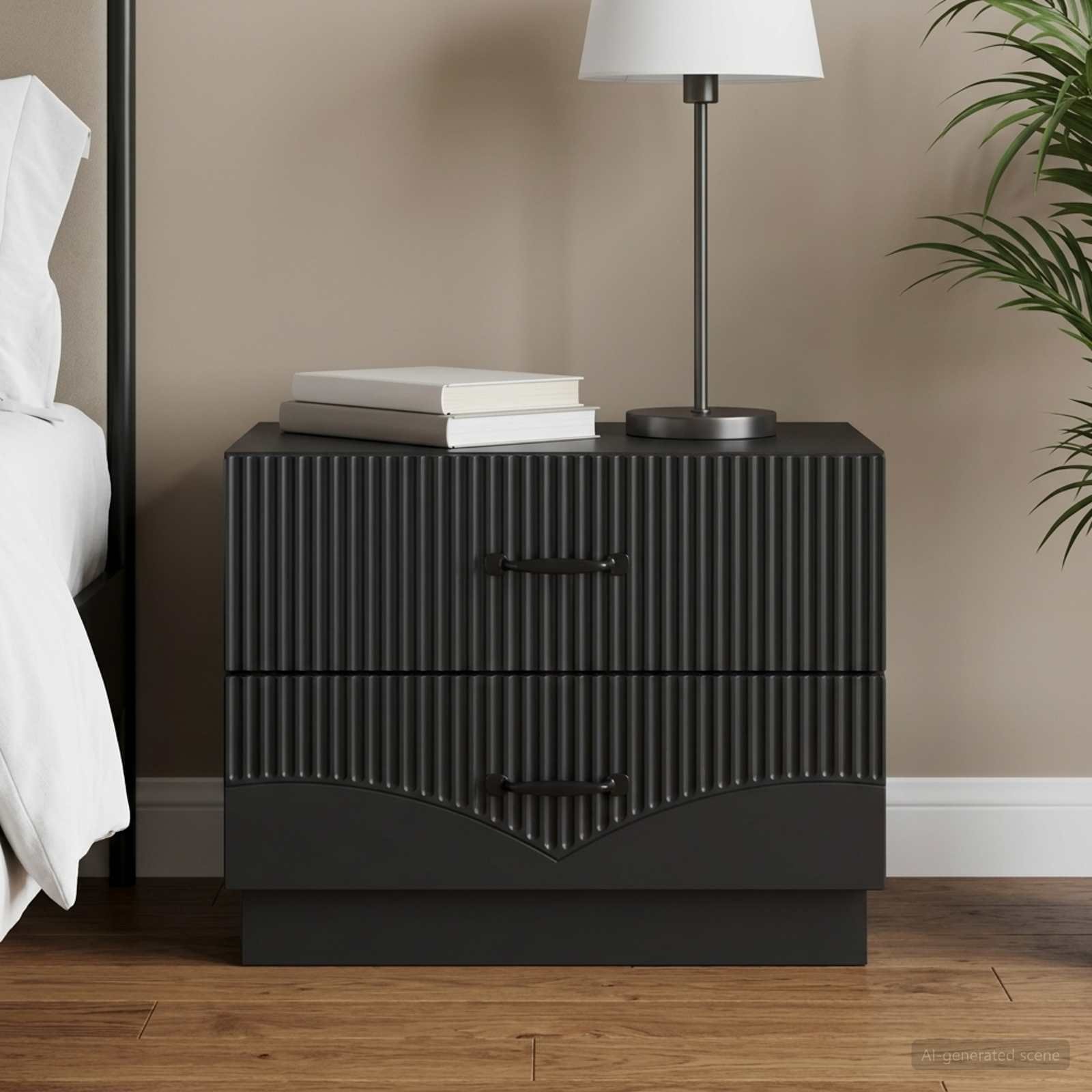 Walplus Engineered Wood Bedside Cabinet - Black - 62 x 34.5 x 44.5 cm