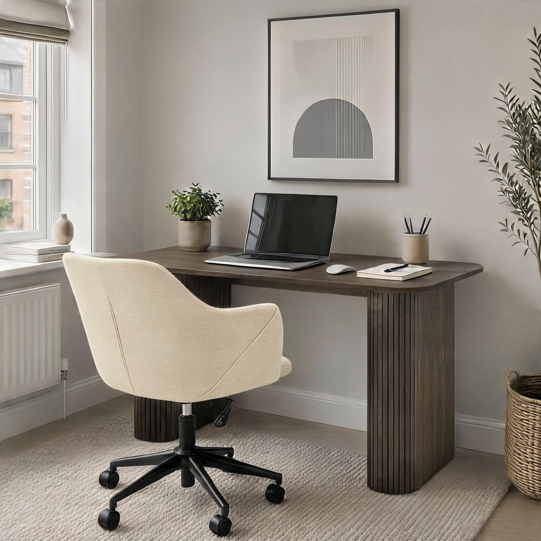 Home Source Monroe Desk & Lumera Adjustable Chair Set – Walnut & Ivory