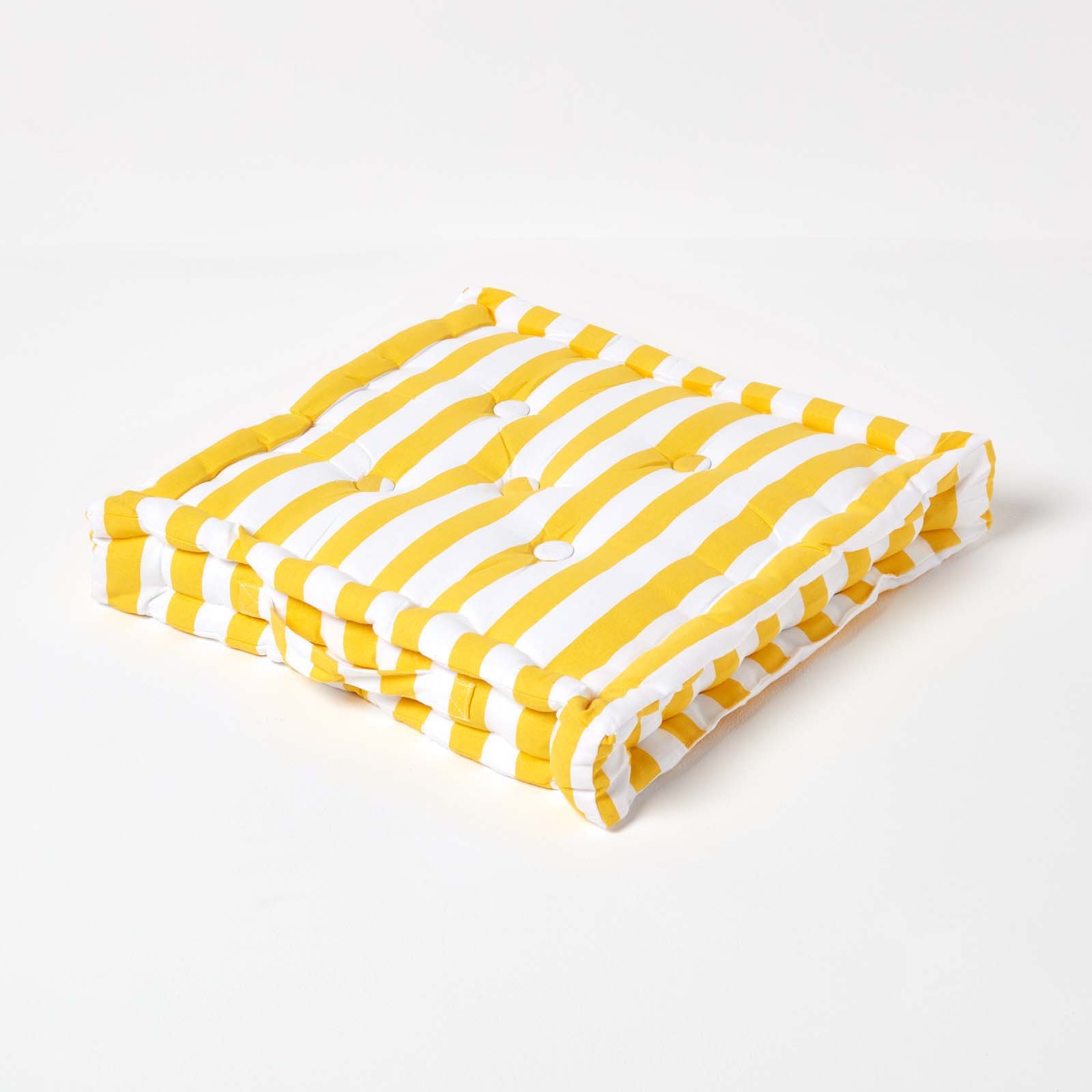 Homescapes Cotton Thick Stripe Floor Cushion – 50 x 50 cm – Yellow