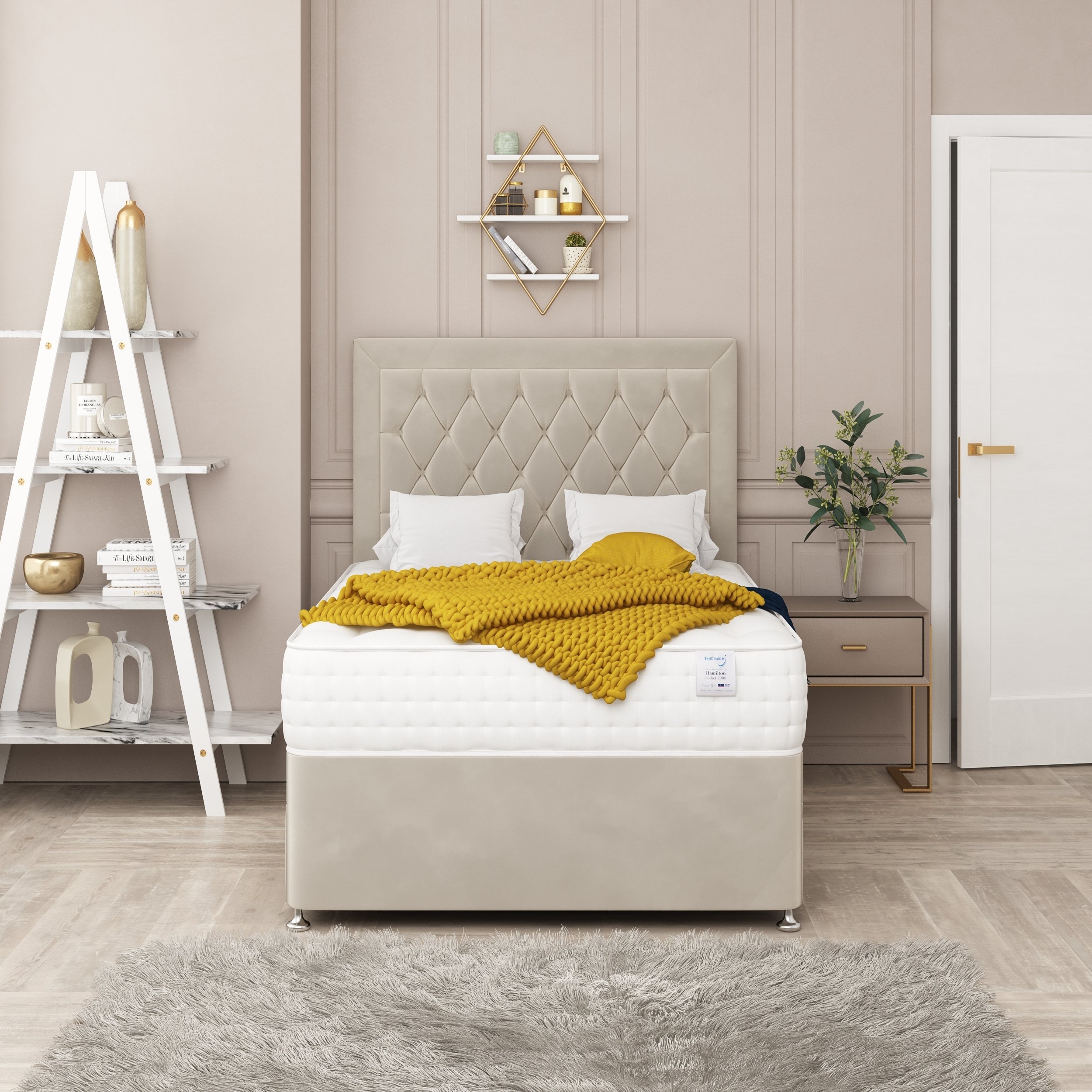 Bed Choices Montana Double 4 Drawer 26" Headboard Divan Bed Set - Cream