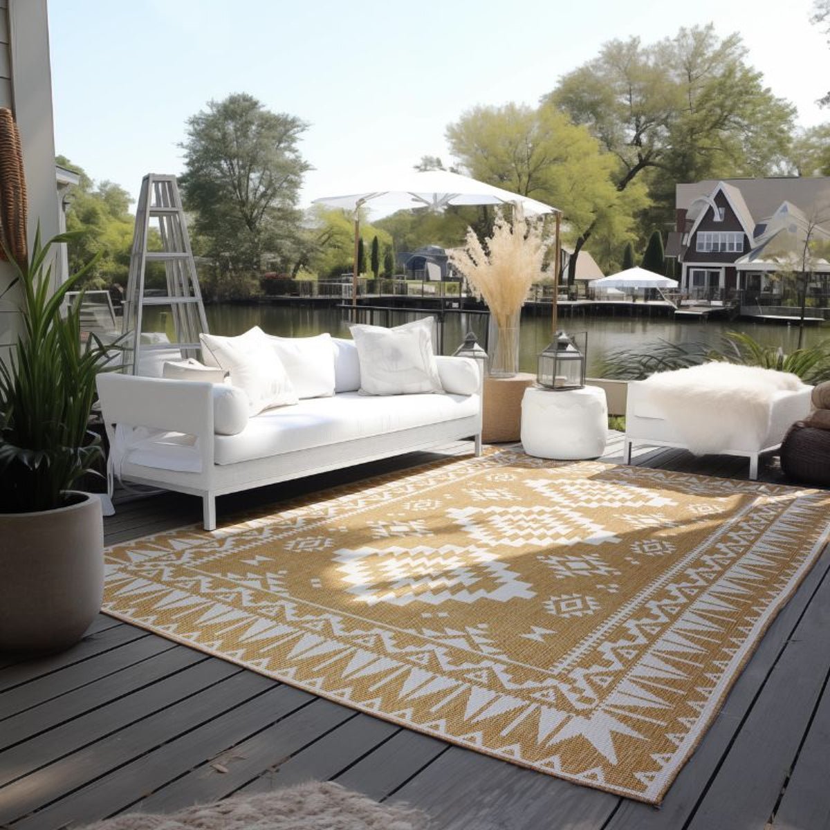 Hanse Home Yellow Dynamic Oriental Reversible Outdoor Rug - 80 x 150cm