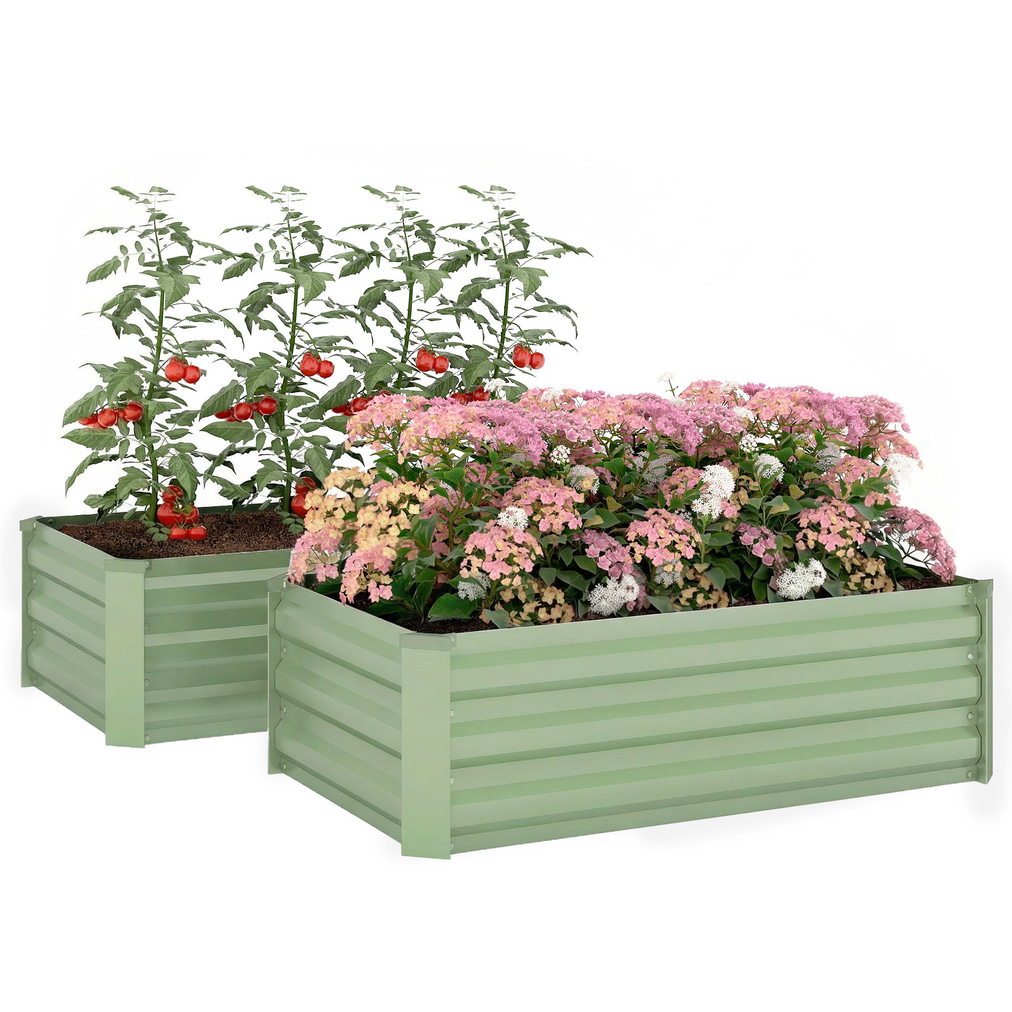 Outsunny Raised Garden Bed Set with Galvanised Steel Frame – Light Green