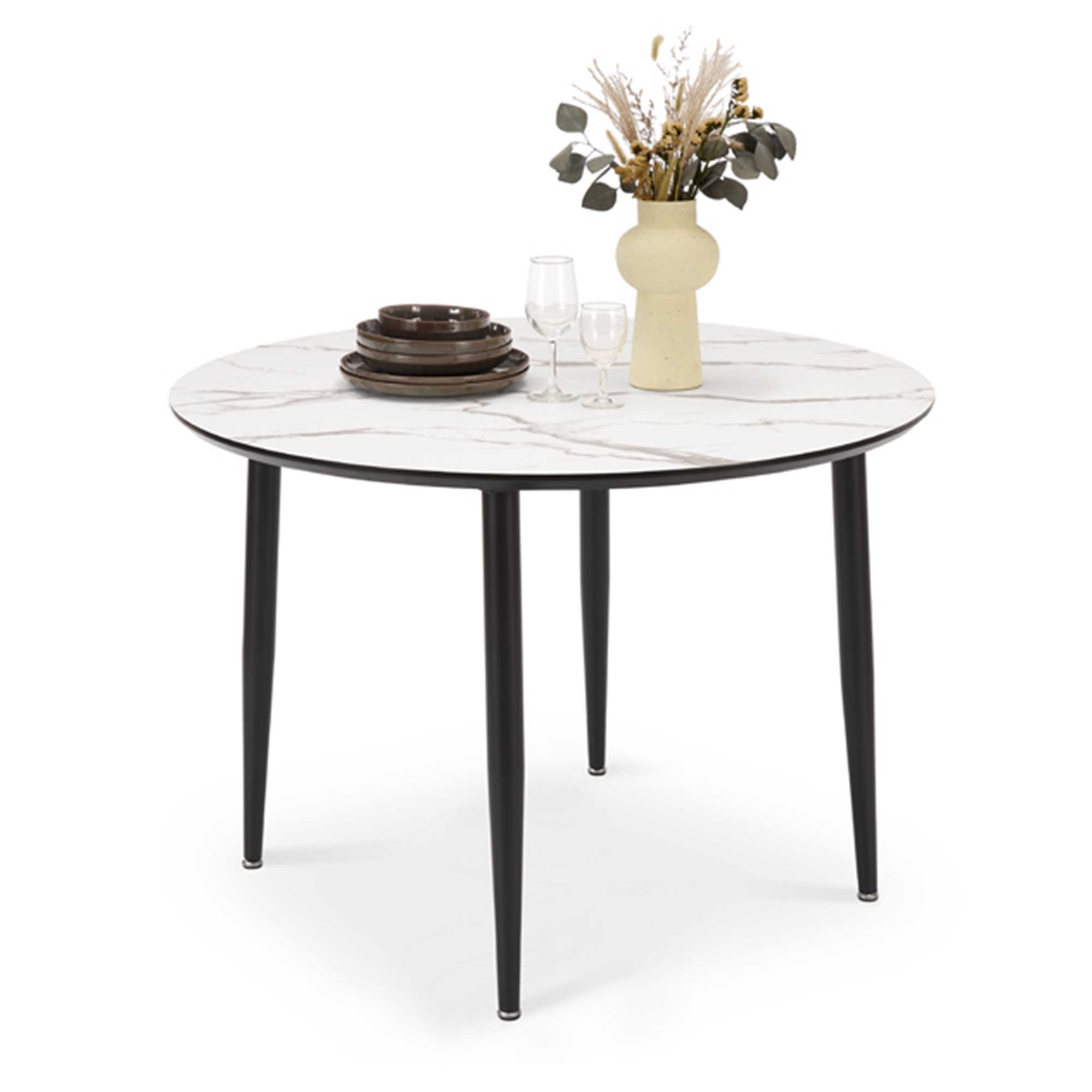 Vonhaus Palma Round Dining Table Marble Effect - White and Black