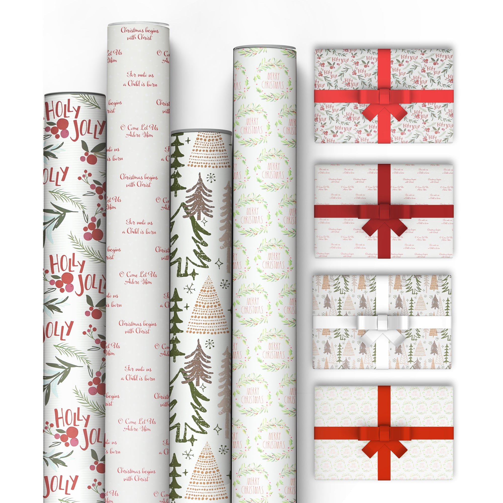 Kraft & Co Pack of 4 69cm x 8m Christmas Wrapping Paper Rolls - Cheer