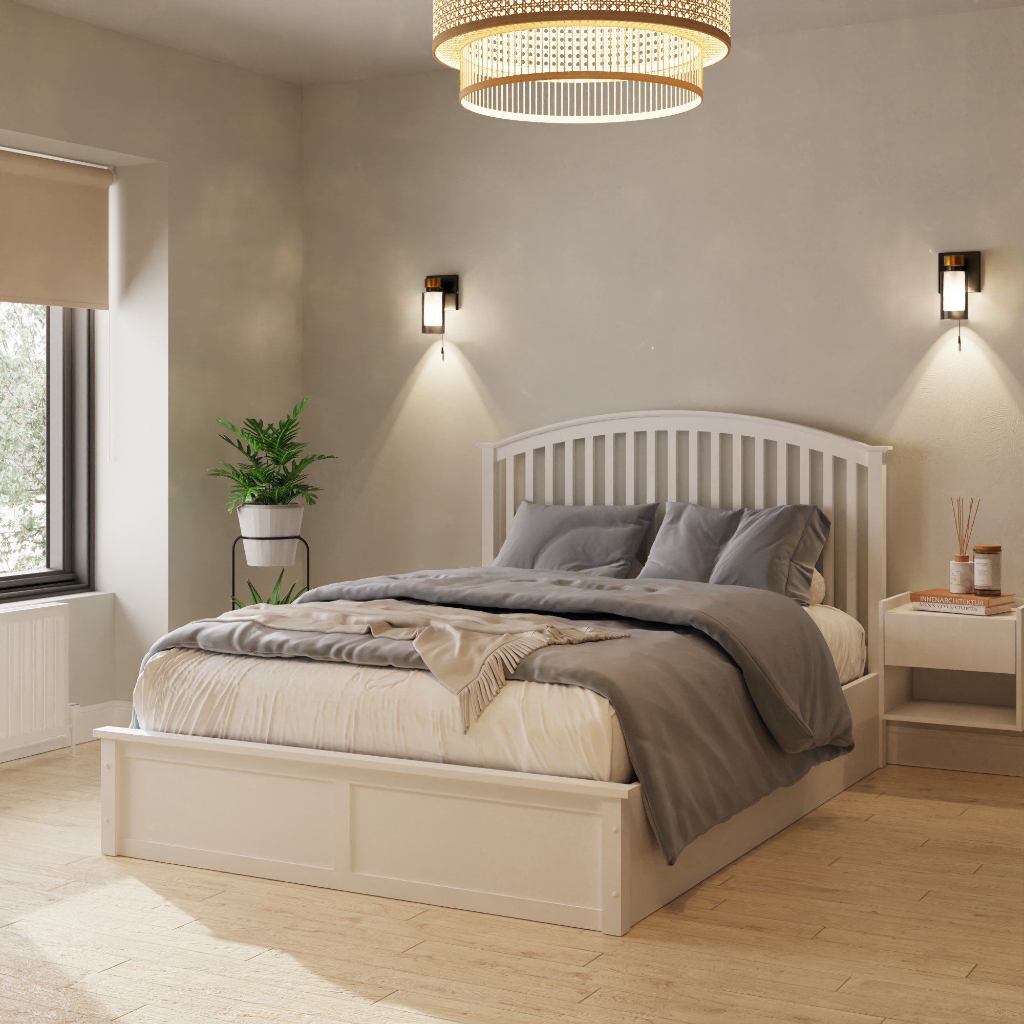 GFW Madrid King Size Wooden End Lift Ottoman Bed with Mattress - White
