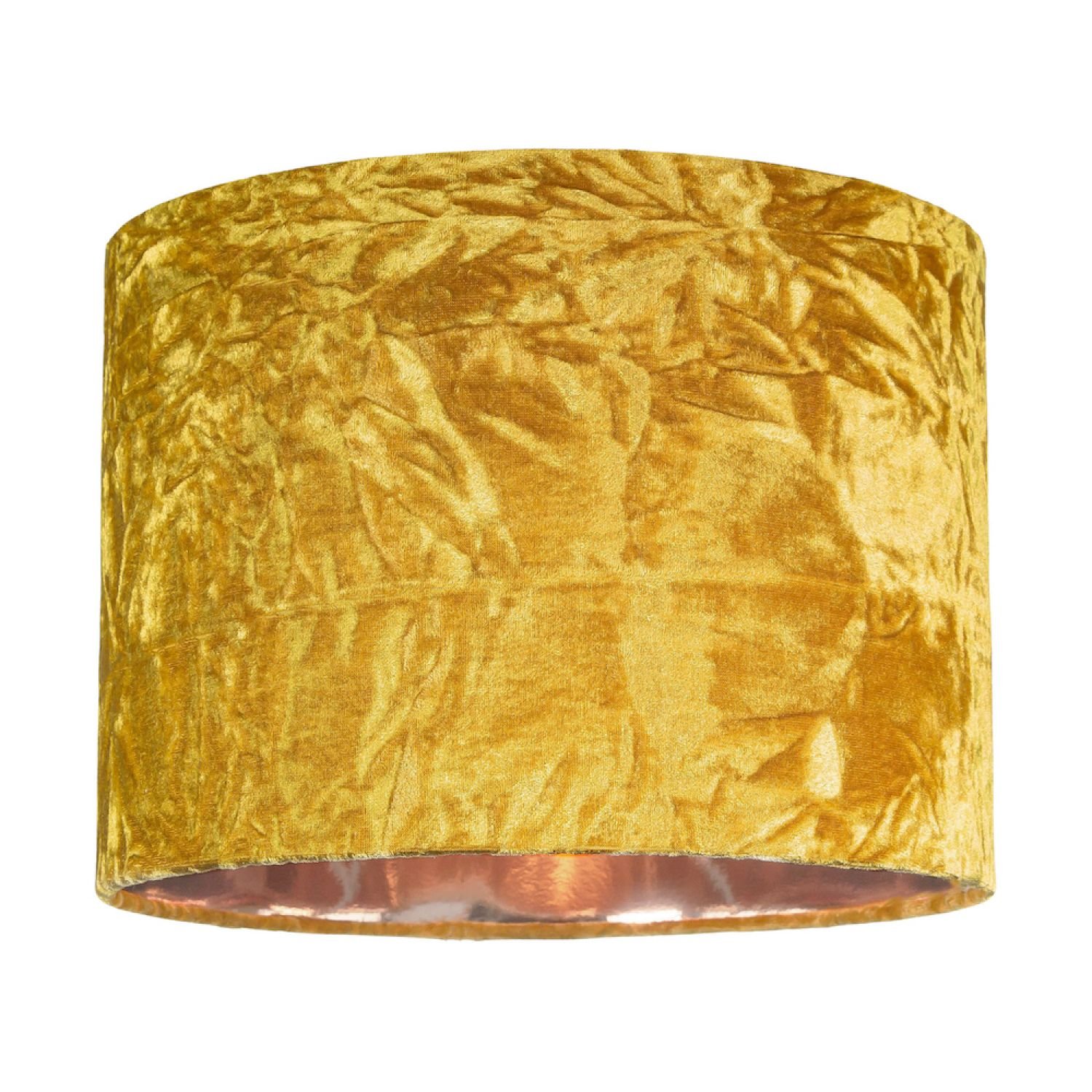 Happy Homewares Shiny Ochre Crushed Velvet with Copper Inner Lampshade - 25cm