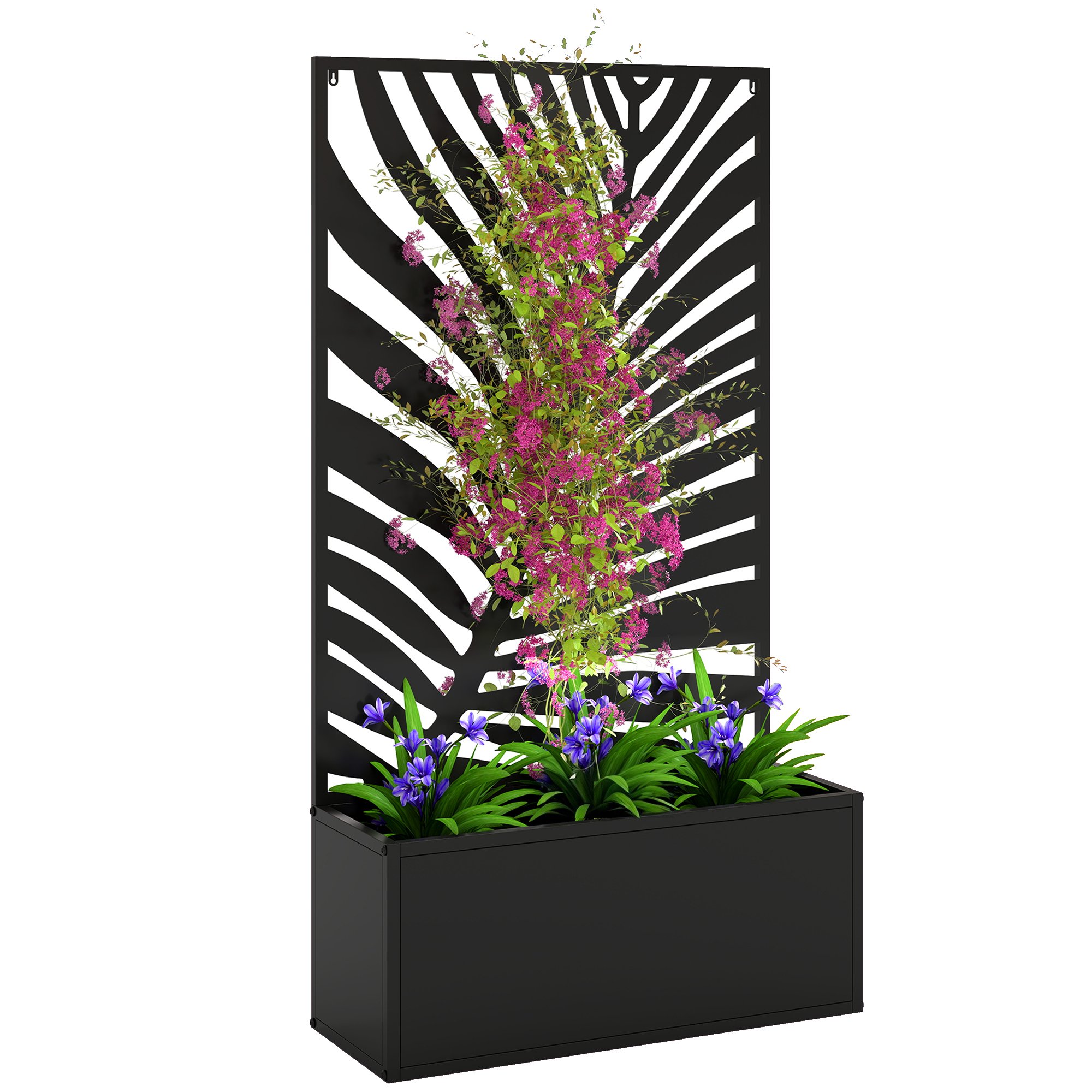 Outsunny Metal Raised Planter with Trellis Privacy Screen – Black
