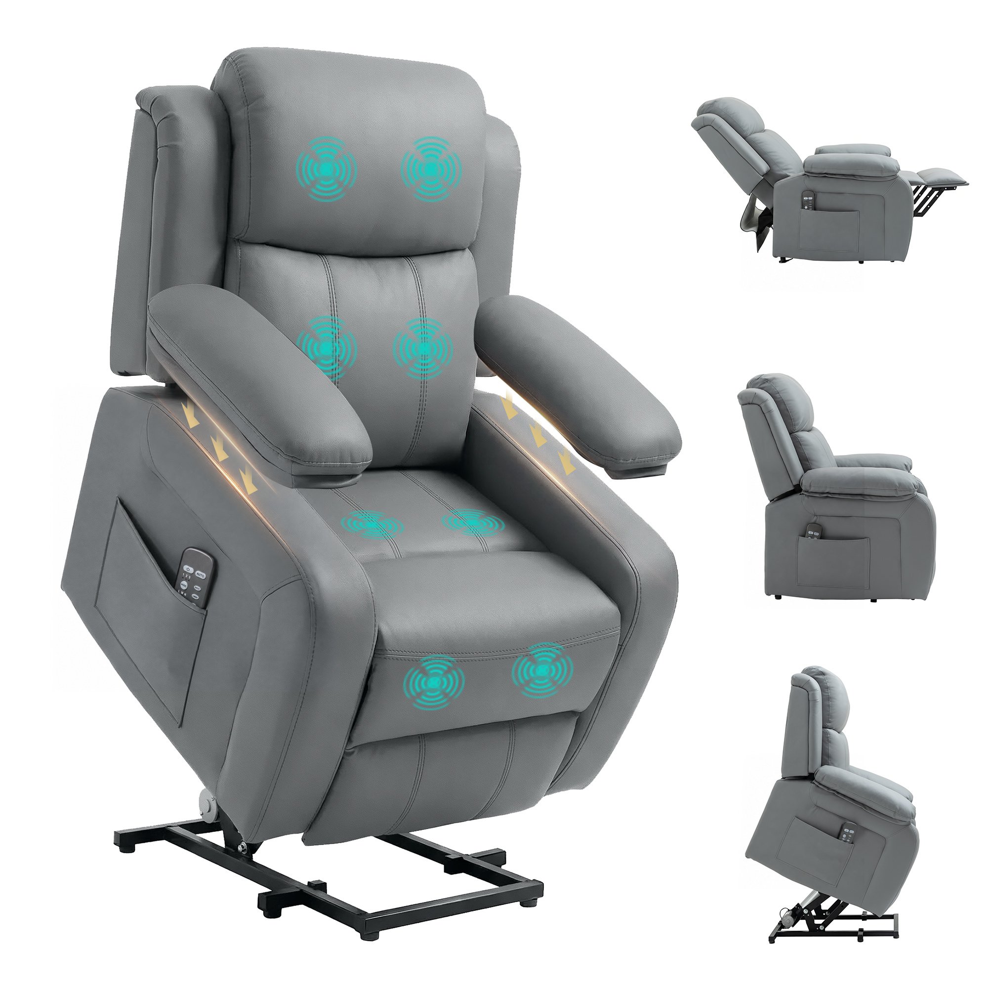 HOMCOM PU Leather Electric Massage Riser Recliner Chair – Grey
