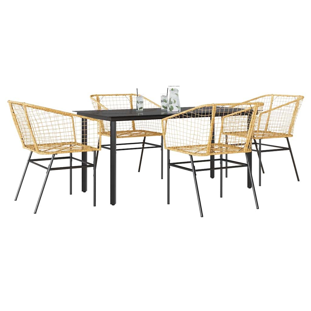 Walplus 5 Piece Poly Rattan Garden Dining Set - Brown - 160 x 80 x 74 cm