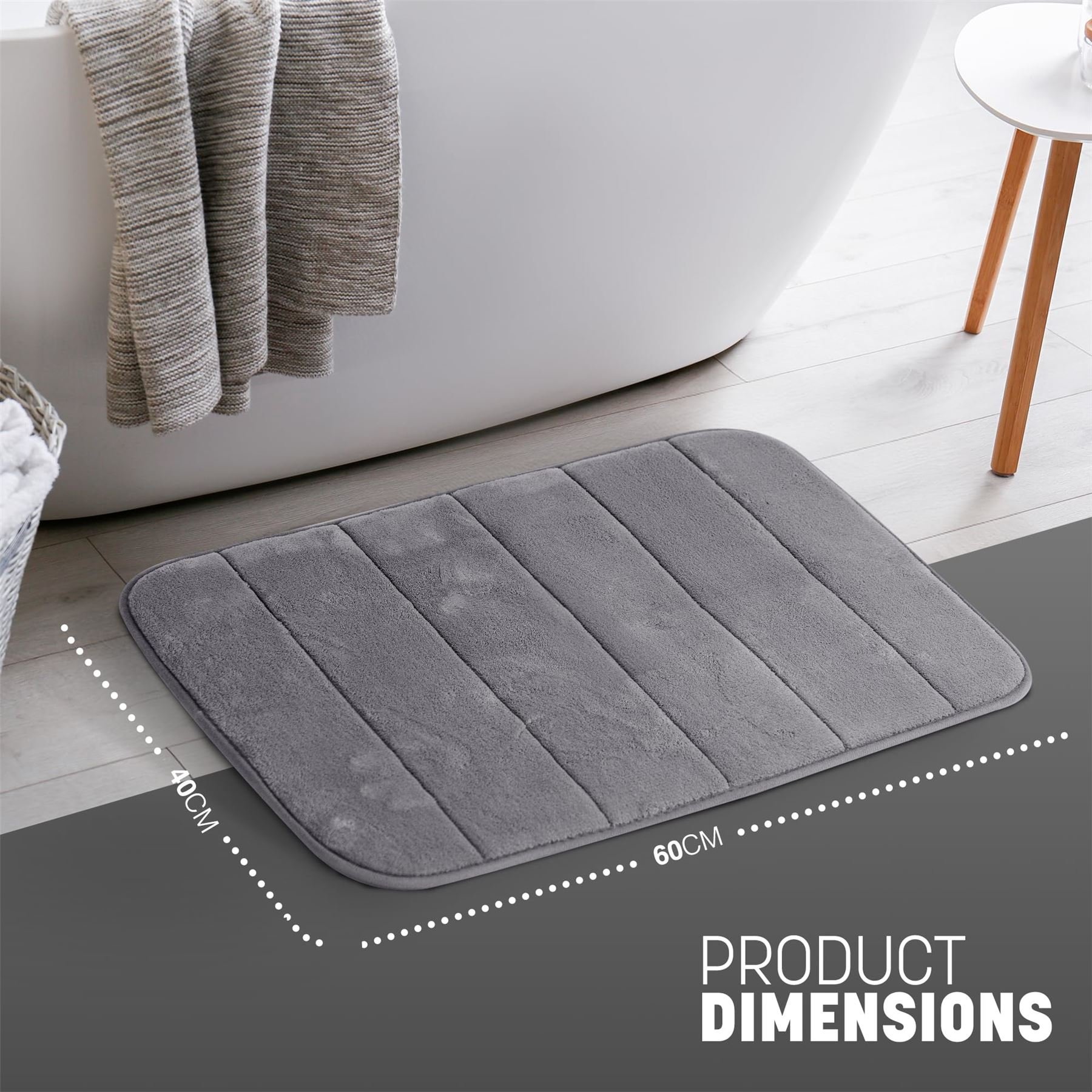 Keplin Memory Foam Non-Slip Bath Mat 40 x 60cm - Dark Grey