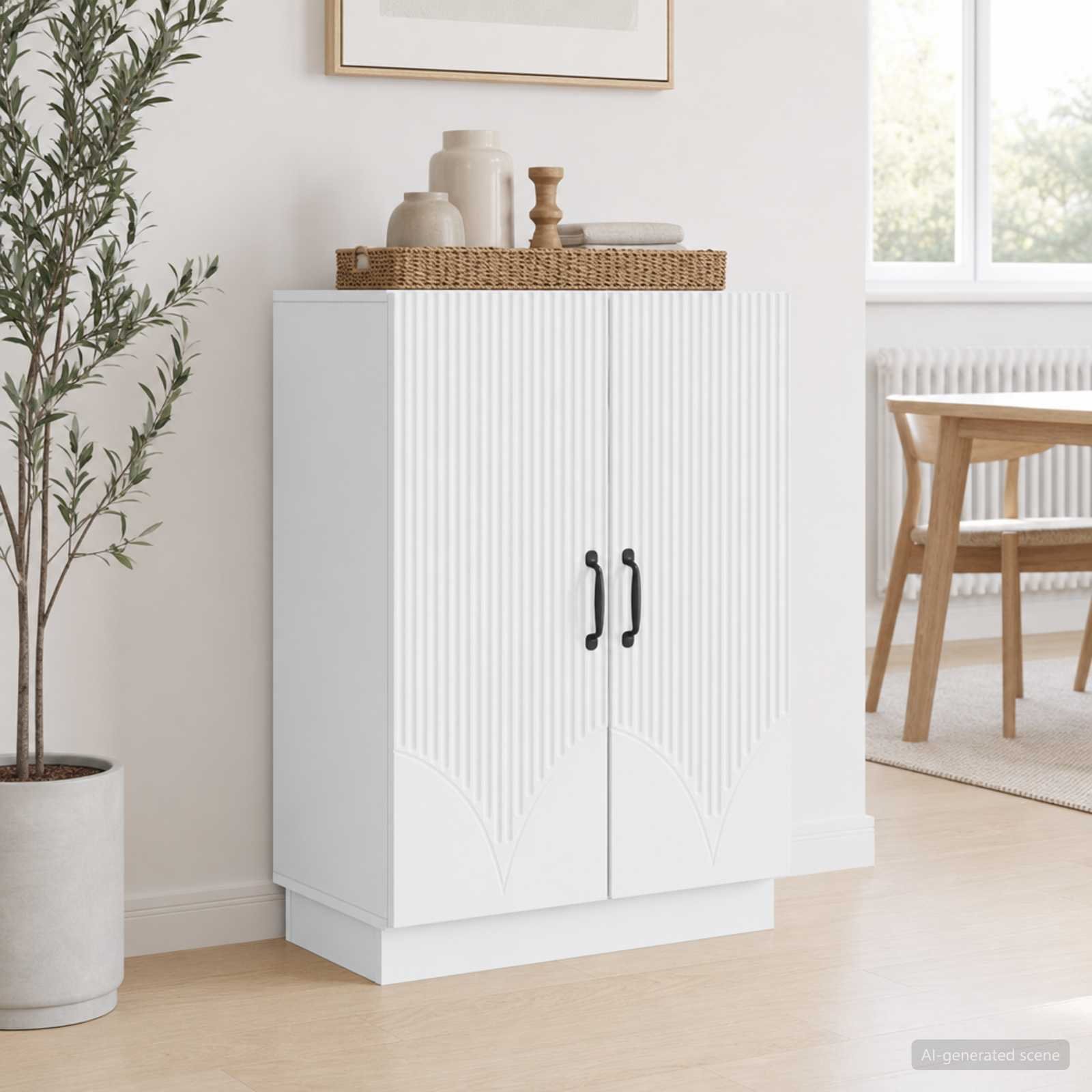 Walplus 2 Door Rectangular Engineered Wood Sideboard - White - 66 x 34.5 x 87 cm
