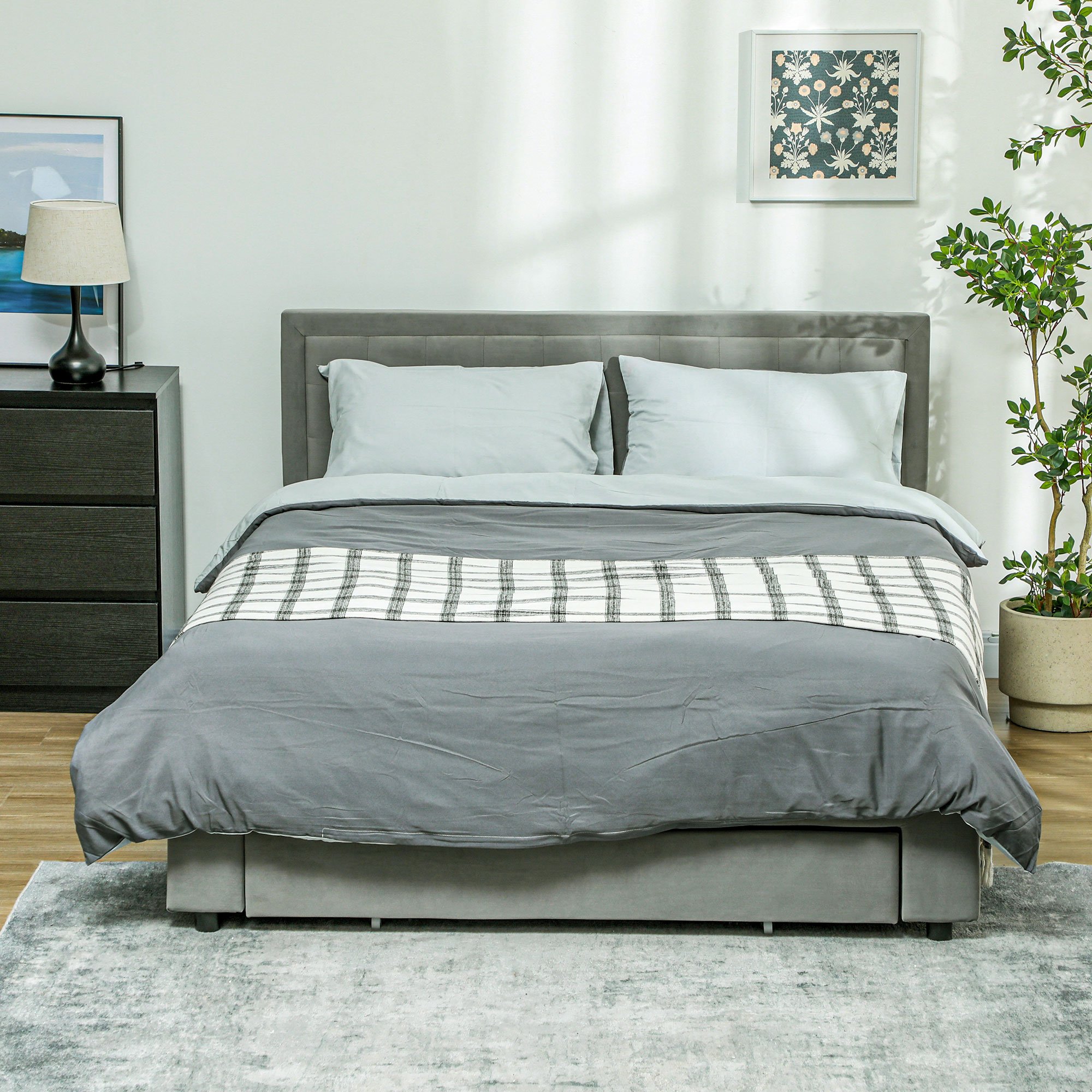 HOMCOM 5FT Kingsize Upholstered Ottoman Bed Frame with Storage Drawer - Grey