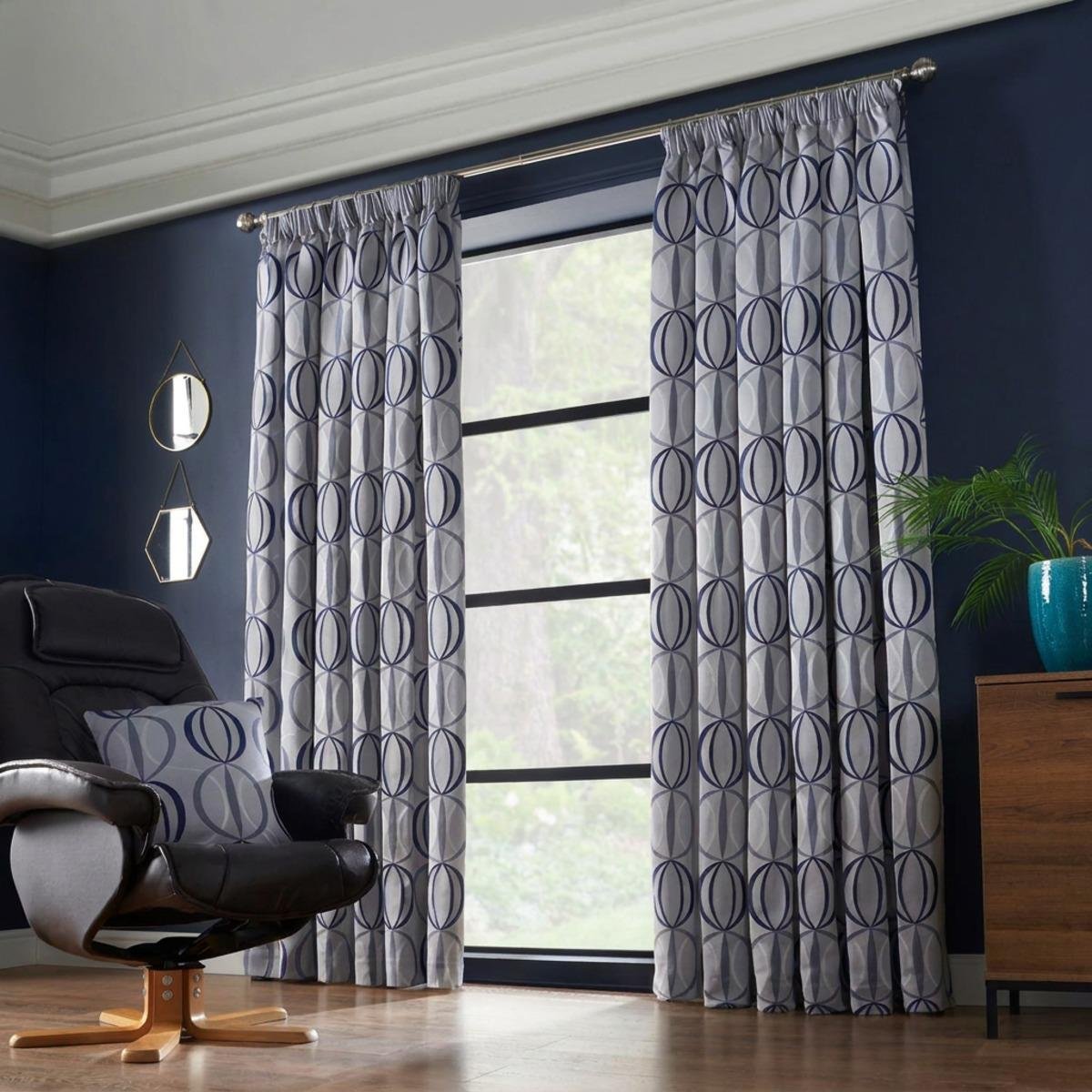 Alan Symonds Omega Pencil Pleat Curtains - Navy - 168 x 183cm