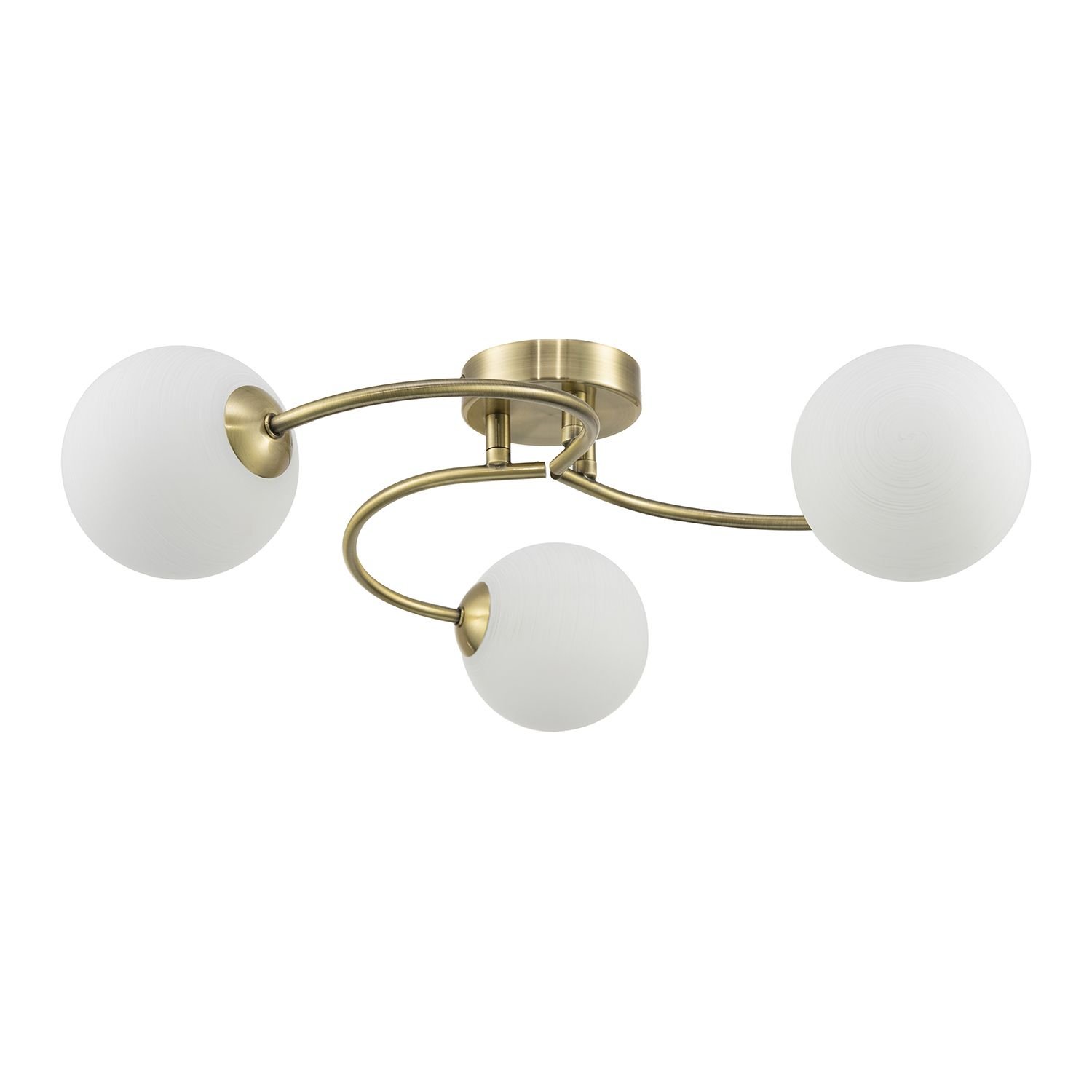 Happy Homewares 3-Arm Antique Brass with Opal Swirl Glass Ceiling Light - 47cm