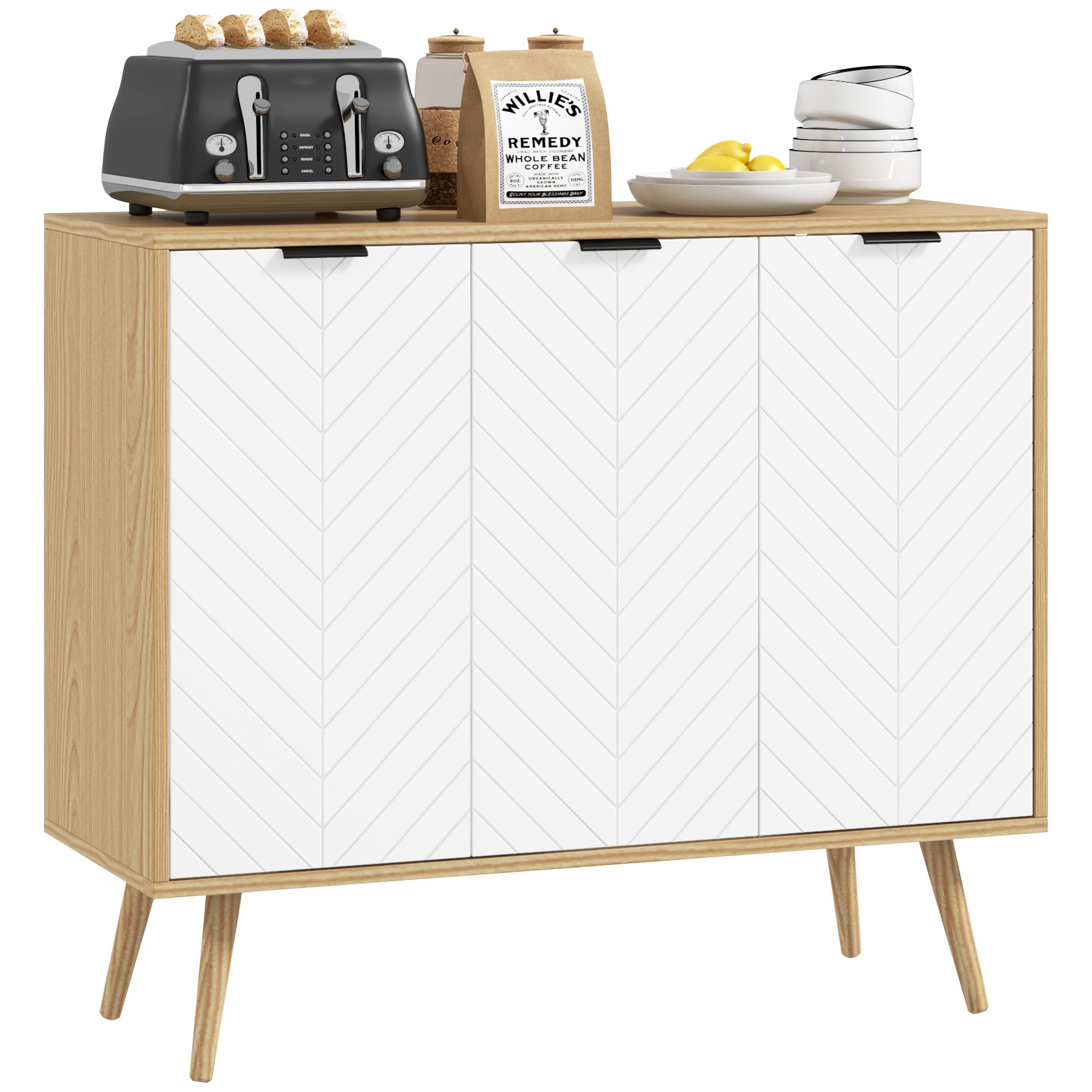 HOMCOM 3 Doors and 2 Adjustable Shelves Modern Sideboard Buffet Cabinet - Black
