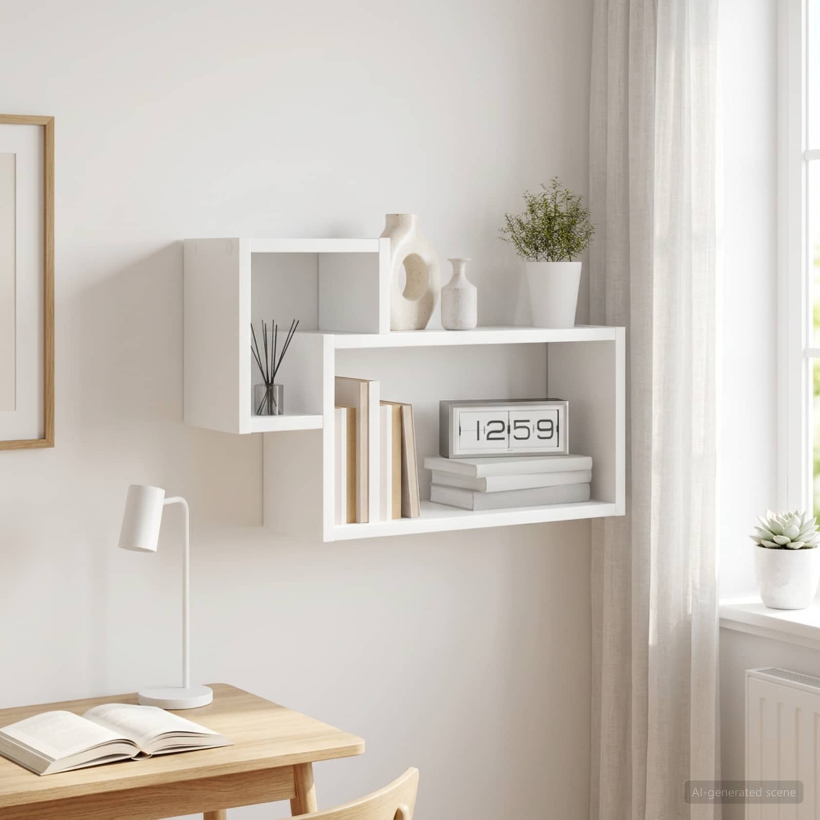 Walplus Engineered Wood Wall Shelf - White - 55 x 15 x 35 cm