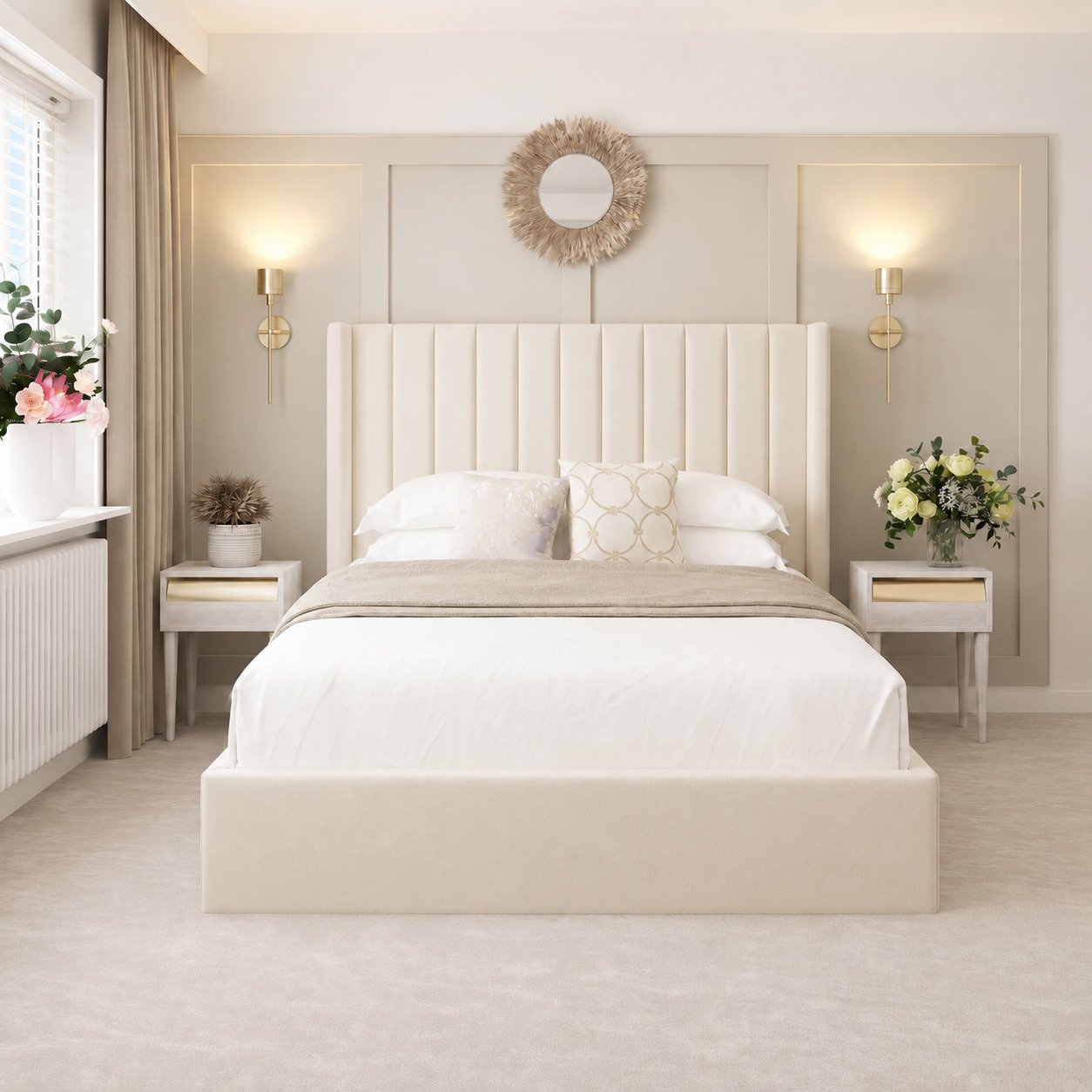 Bed Choices Madison Kingsize Ottoman Bed Frame 54" Headboard - Beige
