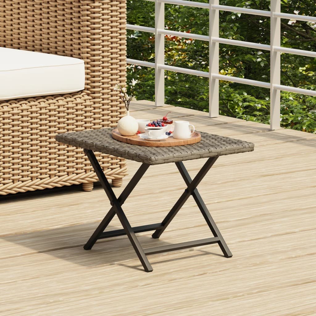 Walplus PE Rattan Foldable Table - Grey - 45 x 35 x 32 cm
