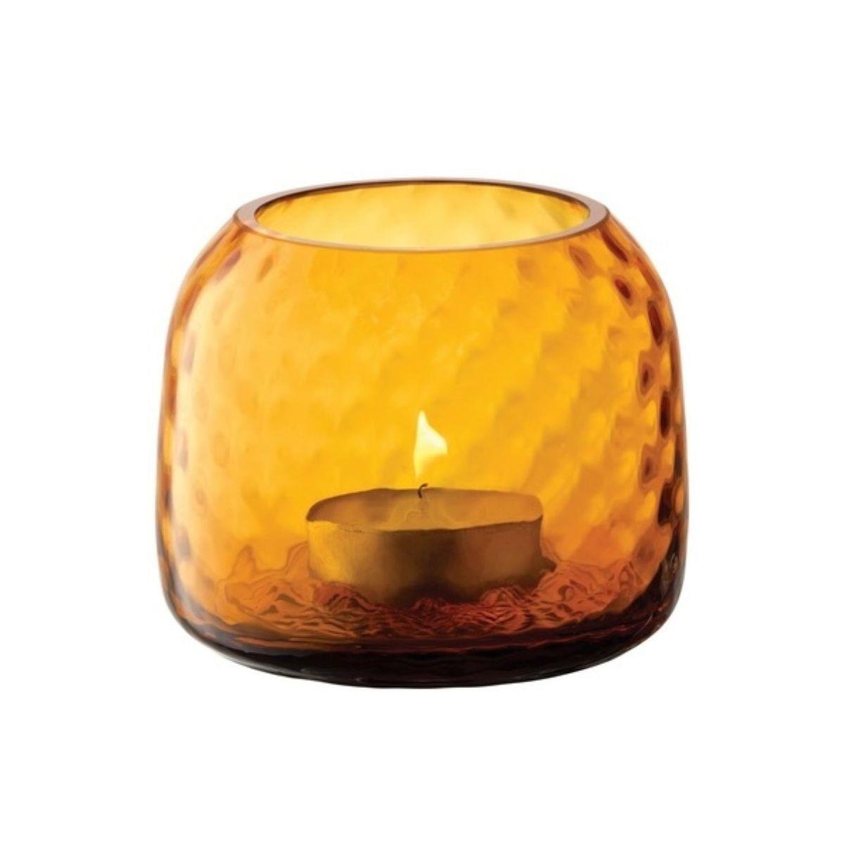 LSA International Dapple Mouth Blown Glass Tealight Holder Vase 7cm -  Amber