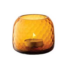 LSA International Dapple Mouth Blown Glass Tealight Holder Vase 7cm - Amber