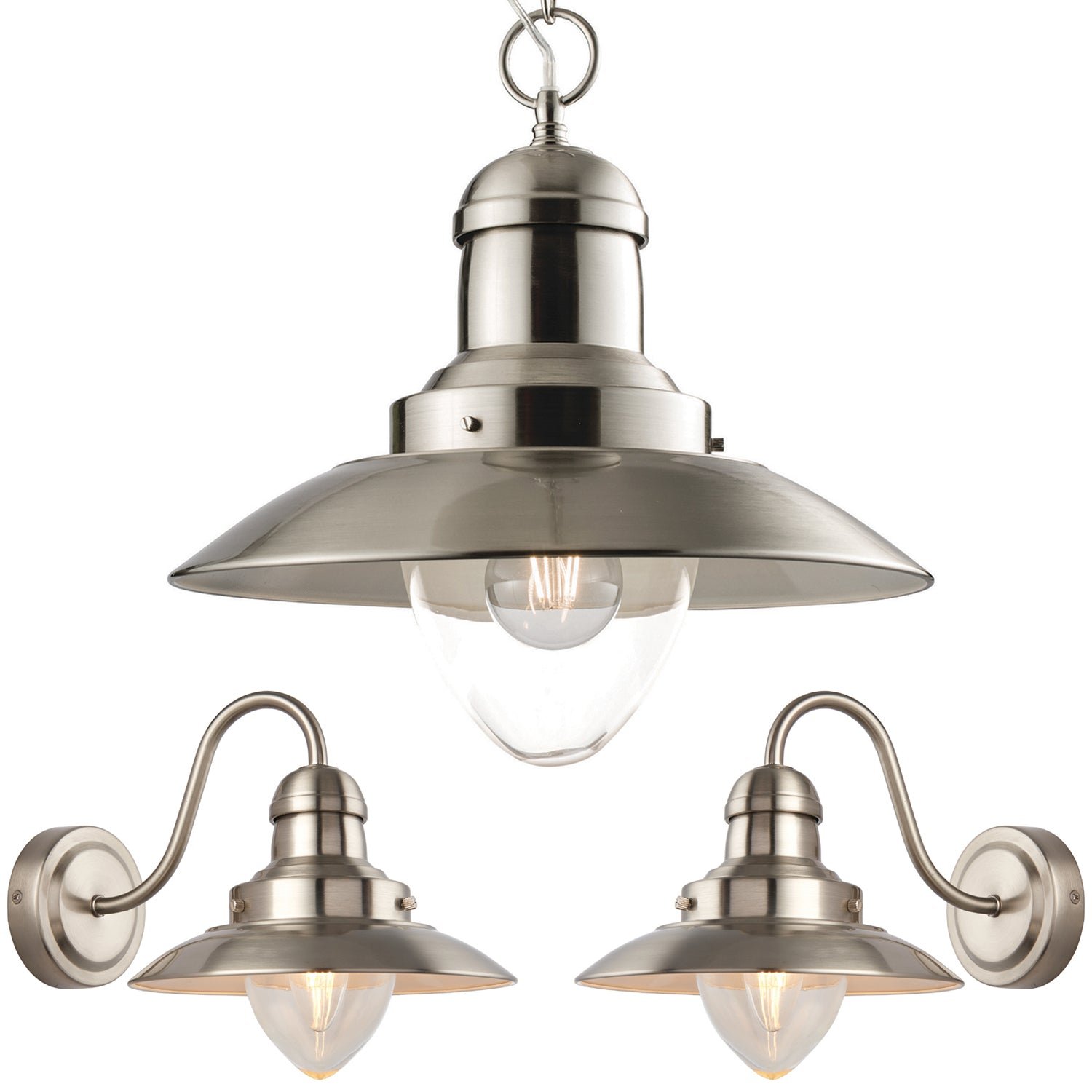Loops Direct Steel and Glass Pendant - Satin Nickel