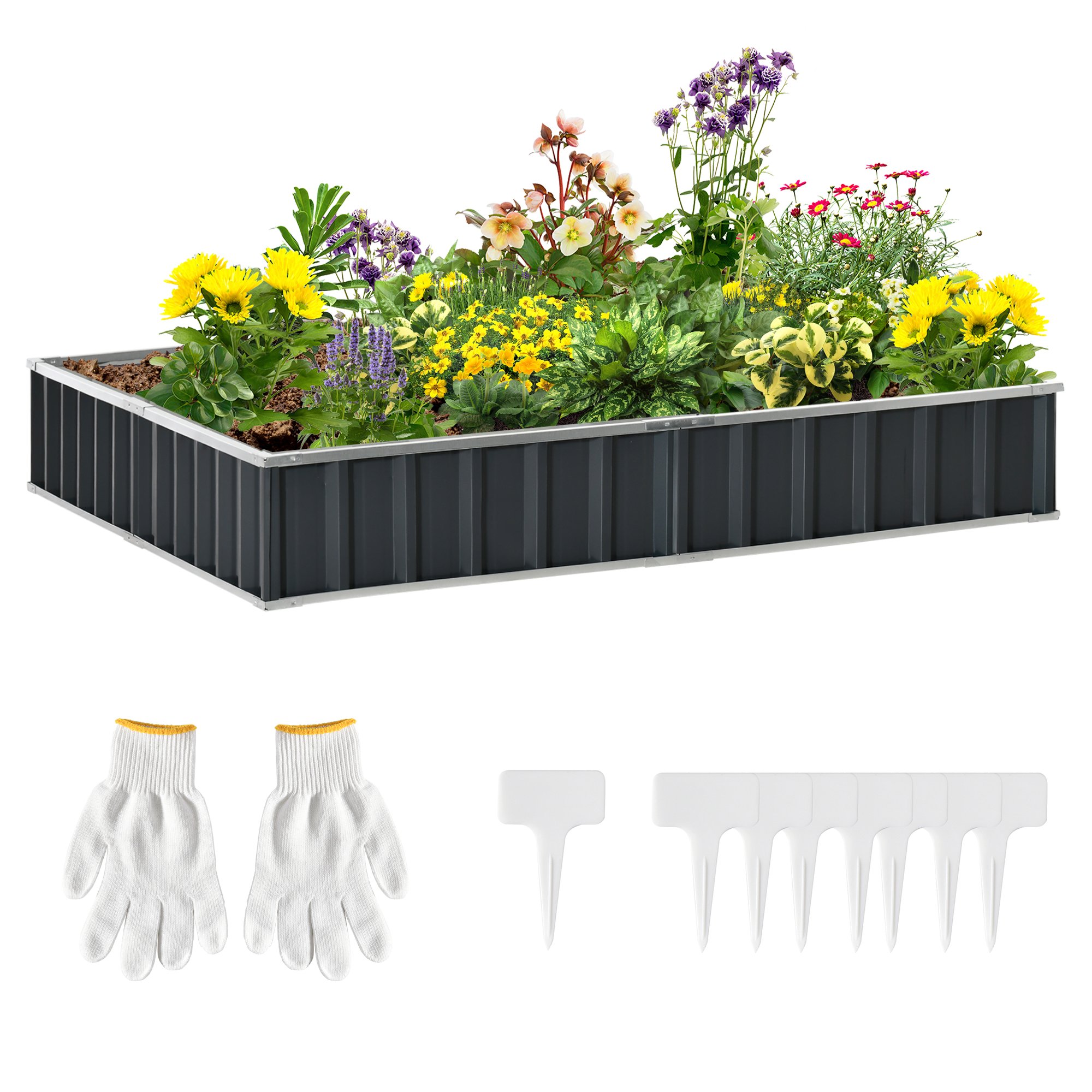 Outsunny 645L Steel Raised Garden Bed - Dark Grey