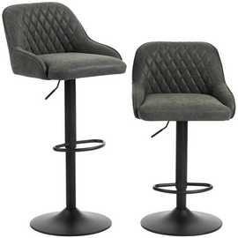 HOMCOM Set of 2 Wide Padded Seat Breakfast Bar Stools - Dark Grey