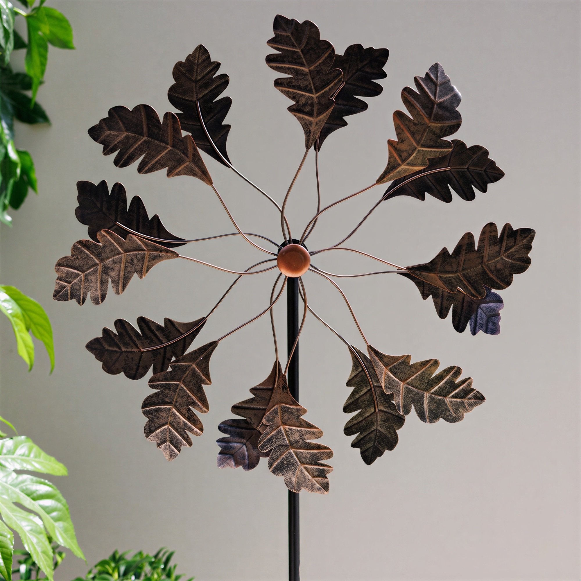 Primrose 65cm Metal Leaf Kinetic Wind Spinner Wheel - Bronze