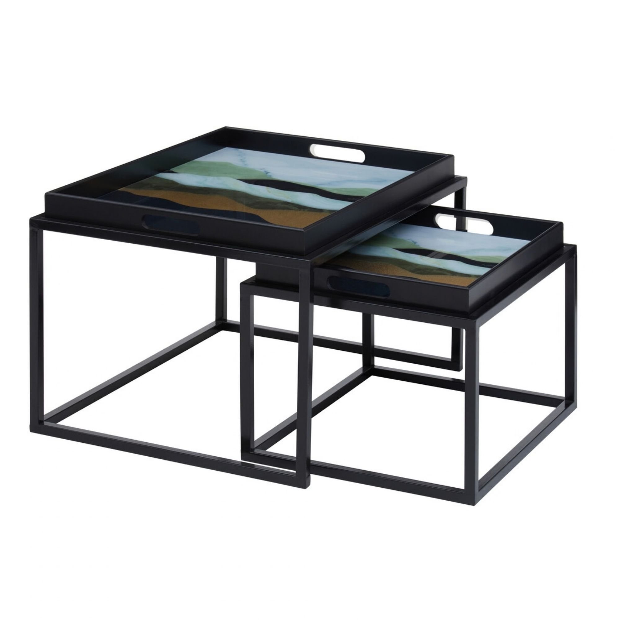 Orsina Abstract Paint Nesting Tray Tables Set of 2 - Assorted