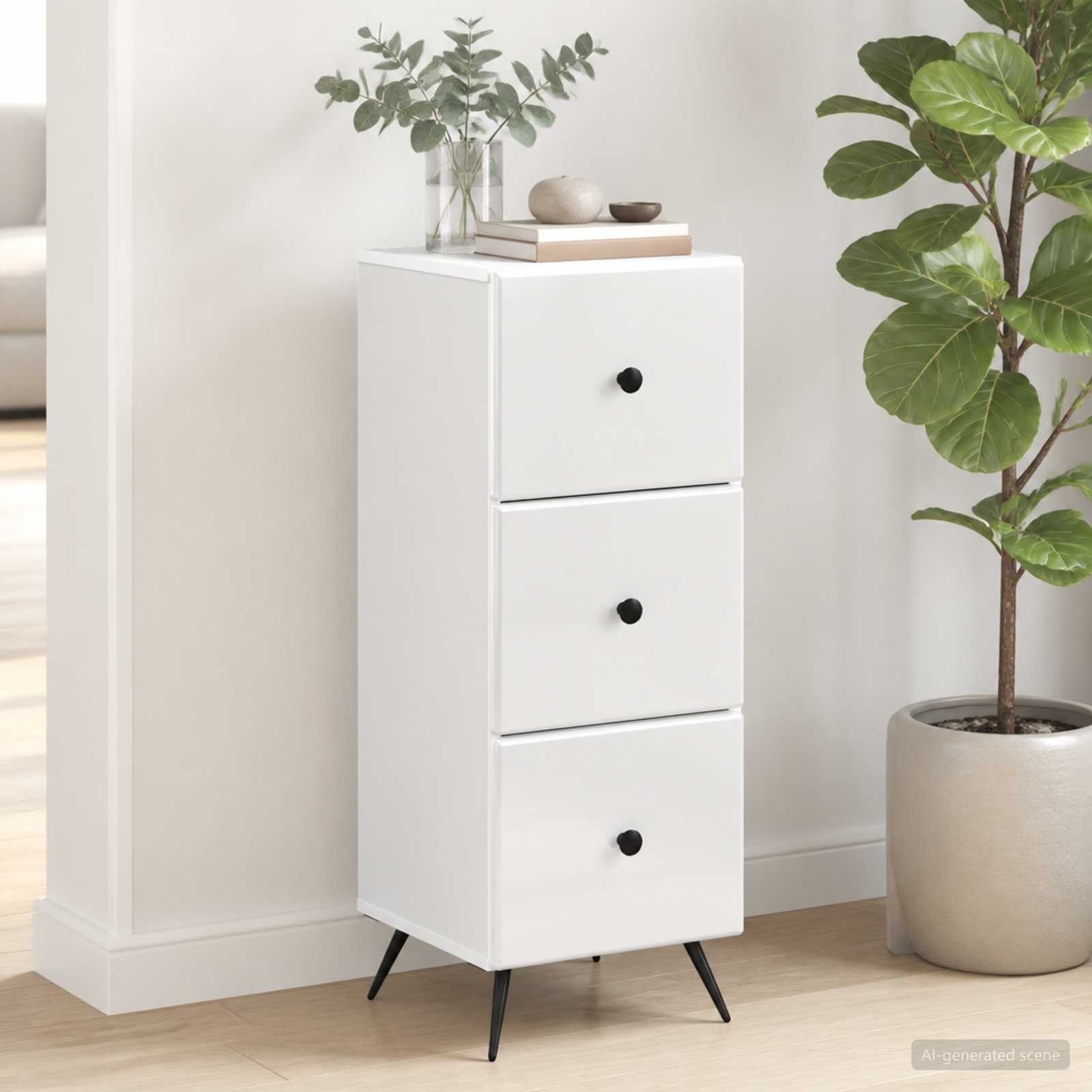 Walplus Engineered Wood Drawer Cabinet Slim Design - White - 33 x 34.5 x 90 cm