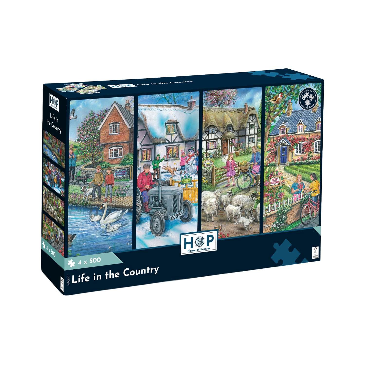 The House of Puzzles Life in the Country 4 x 500 Piece Jigsaw Puzzles