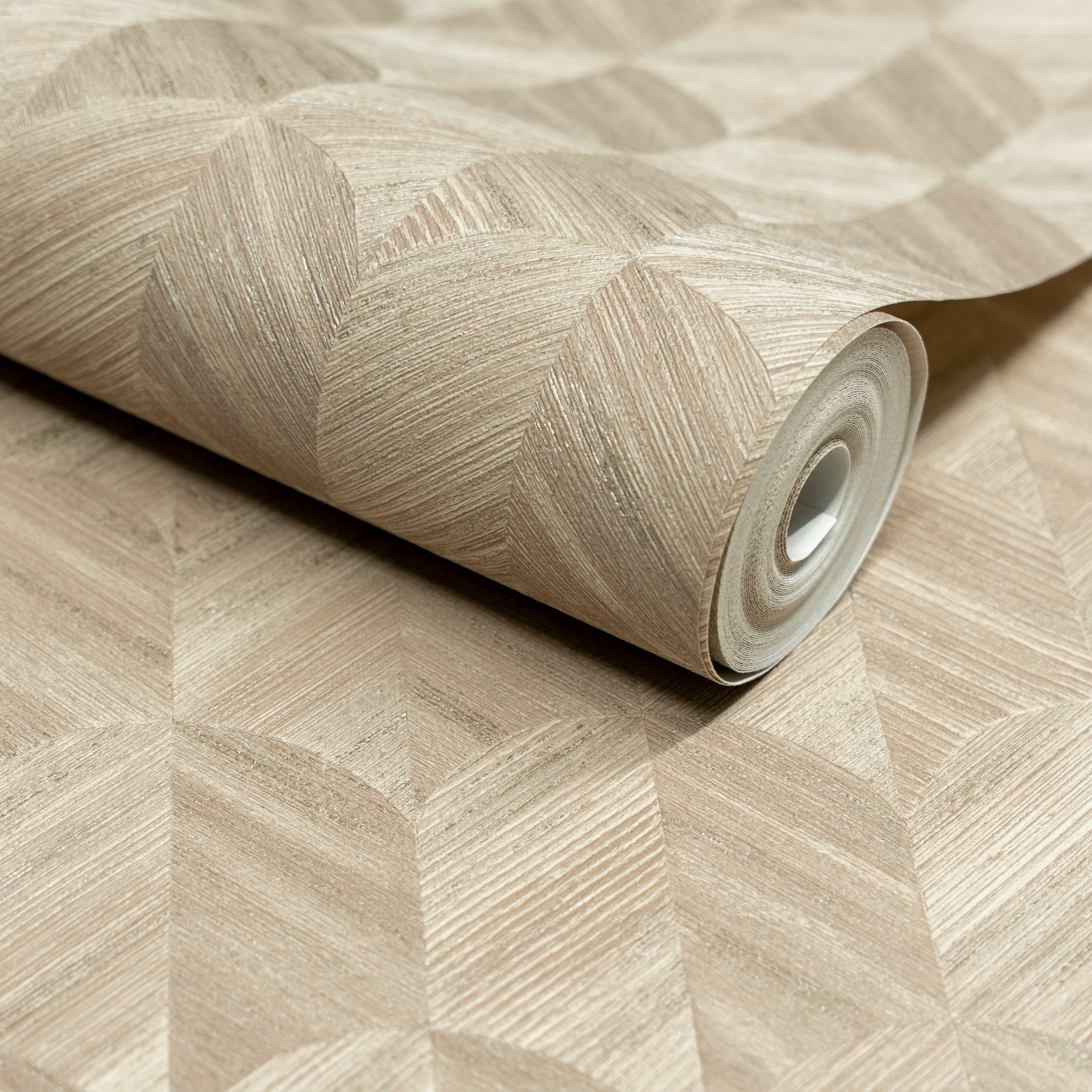 Grandeco Boutique Amber Art Deco Geo Embossed Wallpaper - Deep Taupe