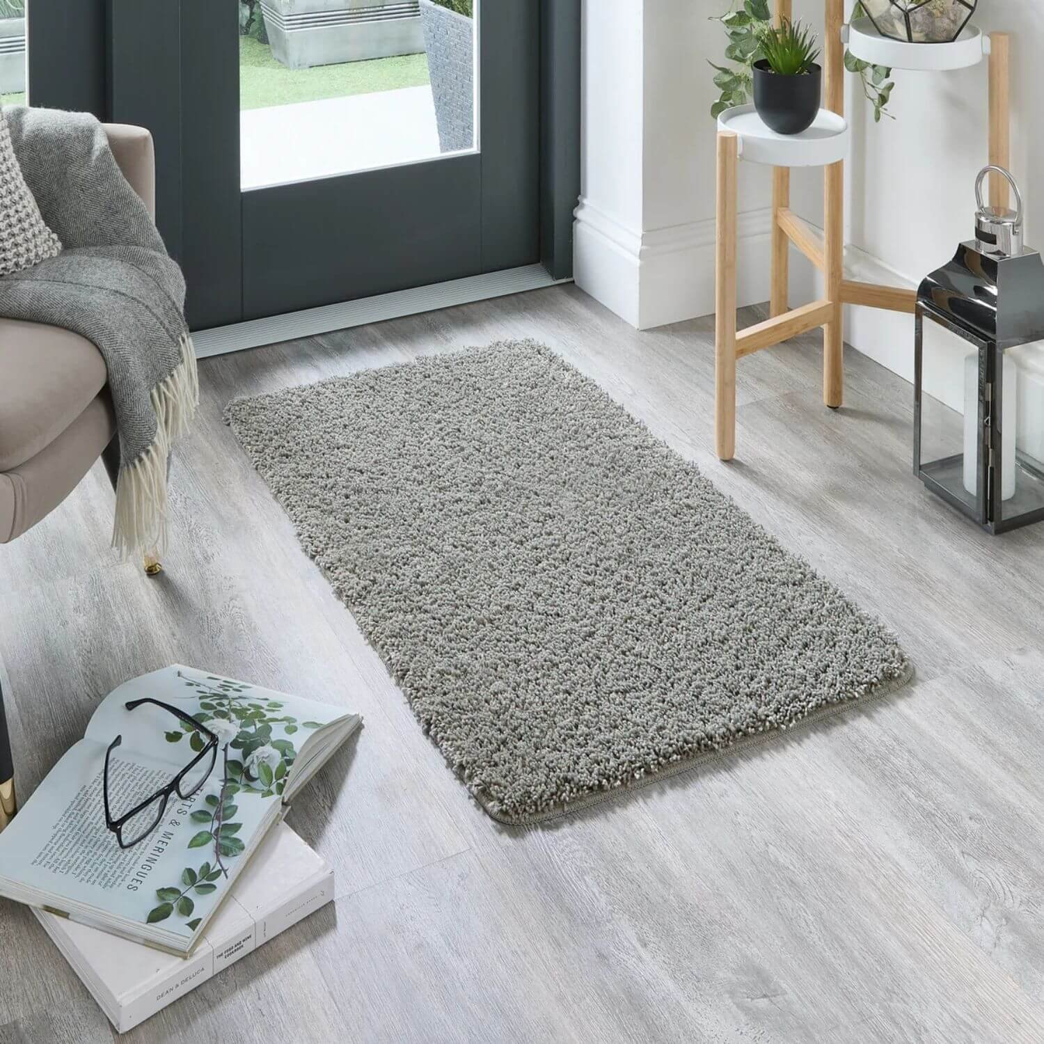 The Rugs Grey Washable Plain Nonslip Shaggy Rug - 60 x 100cm