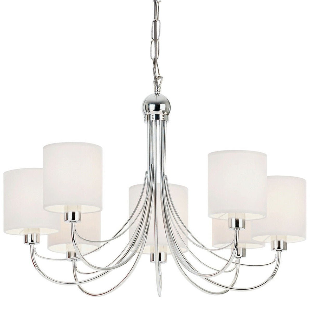 Loops Direct Steel and Fabric 7-Light Ceiling Pendant - Chrome and White
