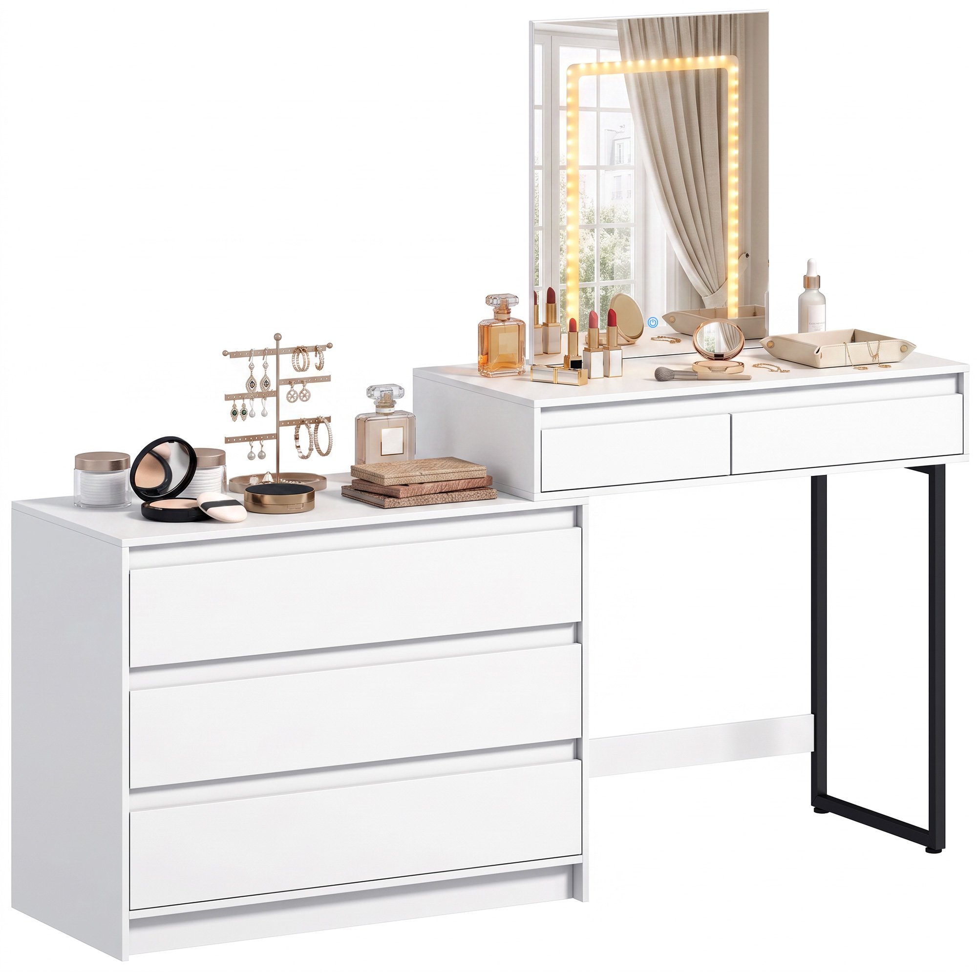 HOMCOM Dressing Table with Mirror and LED Lights - White