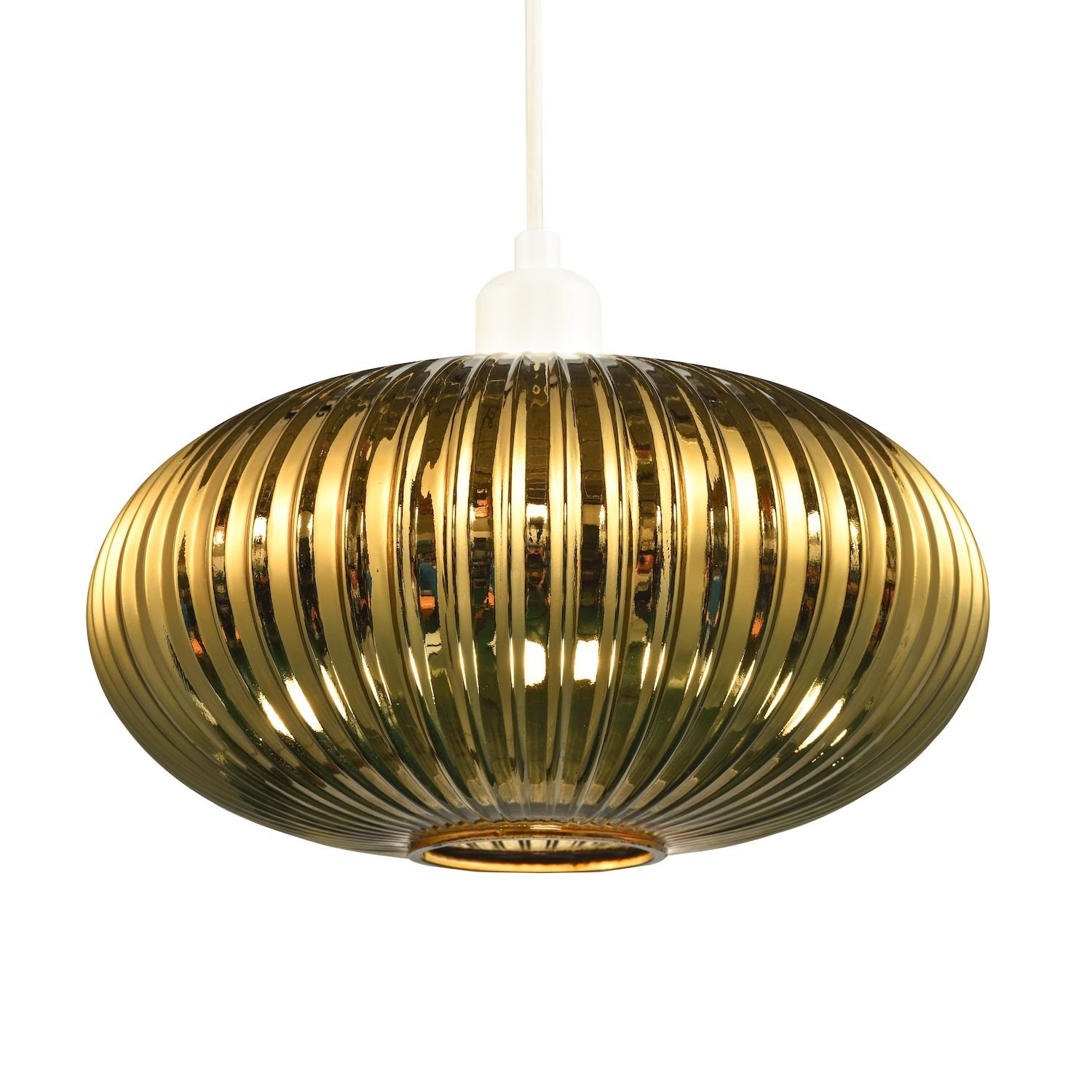 Happy Homewares Gold Line Ribbed Glass Oval Pendant Shade - 30cm