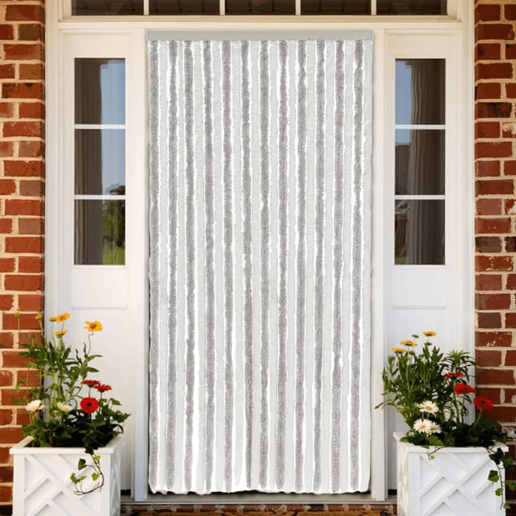 Walplus Chenille Fly Door Curtain - Light Grey and White - 100 x 200 cm