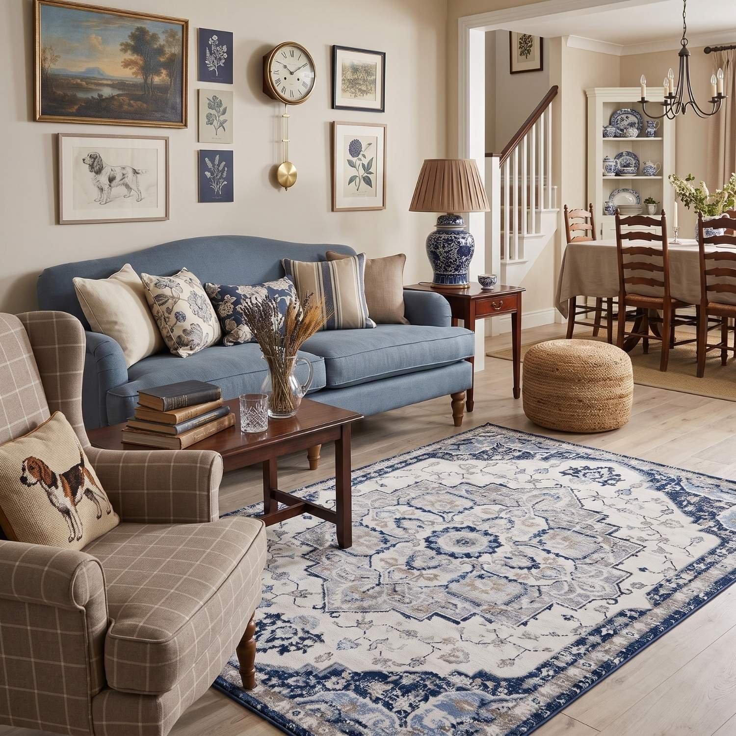 The Rugs Navy and Cream Montana Vintage  Rug - 80 x 150cm