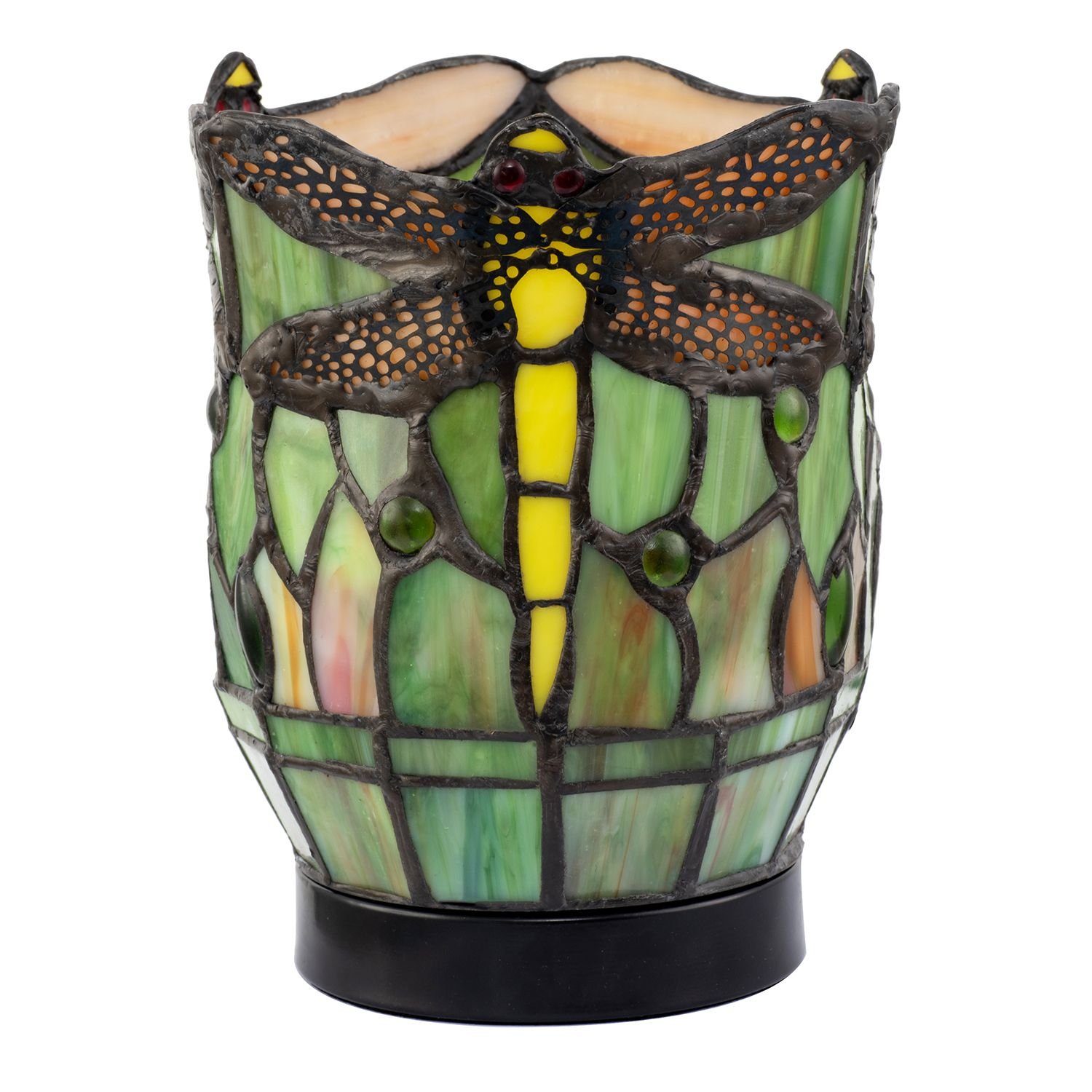 Happy Homewares Dragonfly Tiffany in Green and Toned Amber Table Lamp - 15cm
