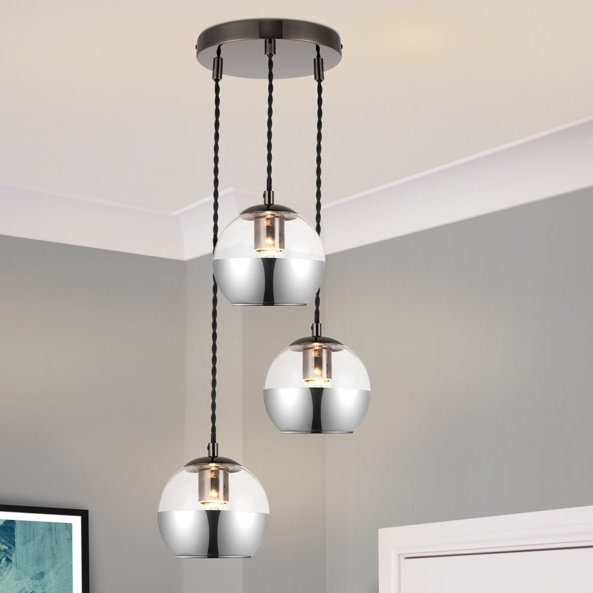 Cosylyte Marlo 3 Light Modern Smoky Glass Pendant Light - Matt Black Base