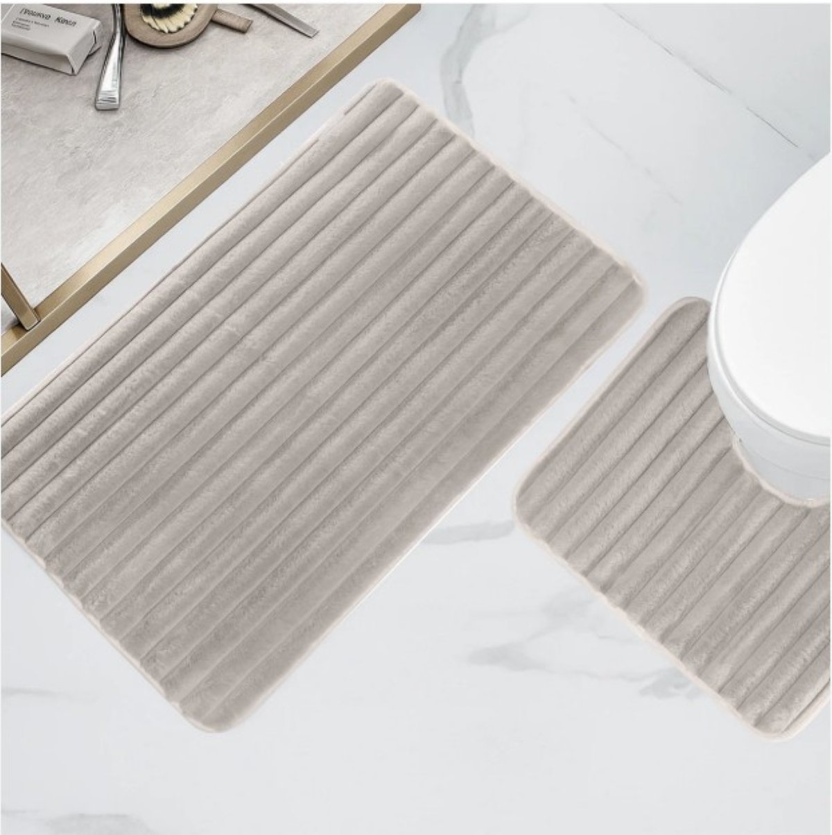 New Edge Blinds Ribbed Bath Mat & Pedestal Set - Natural