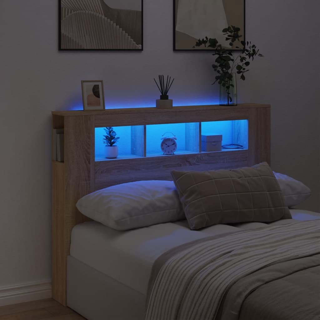 Walplus Engineered Wood LED Headboard - Light Oak - 140 x 18.5 x 103.5 cm