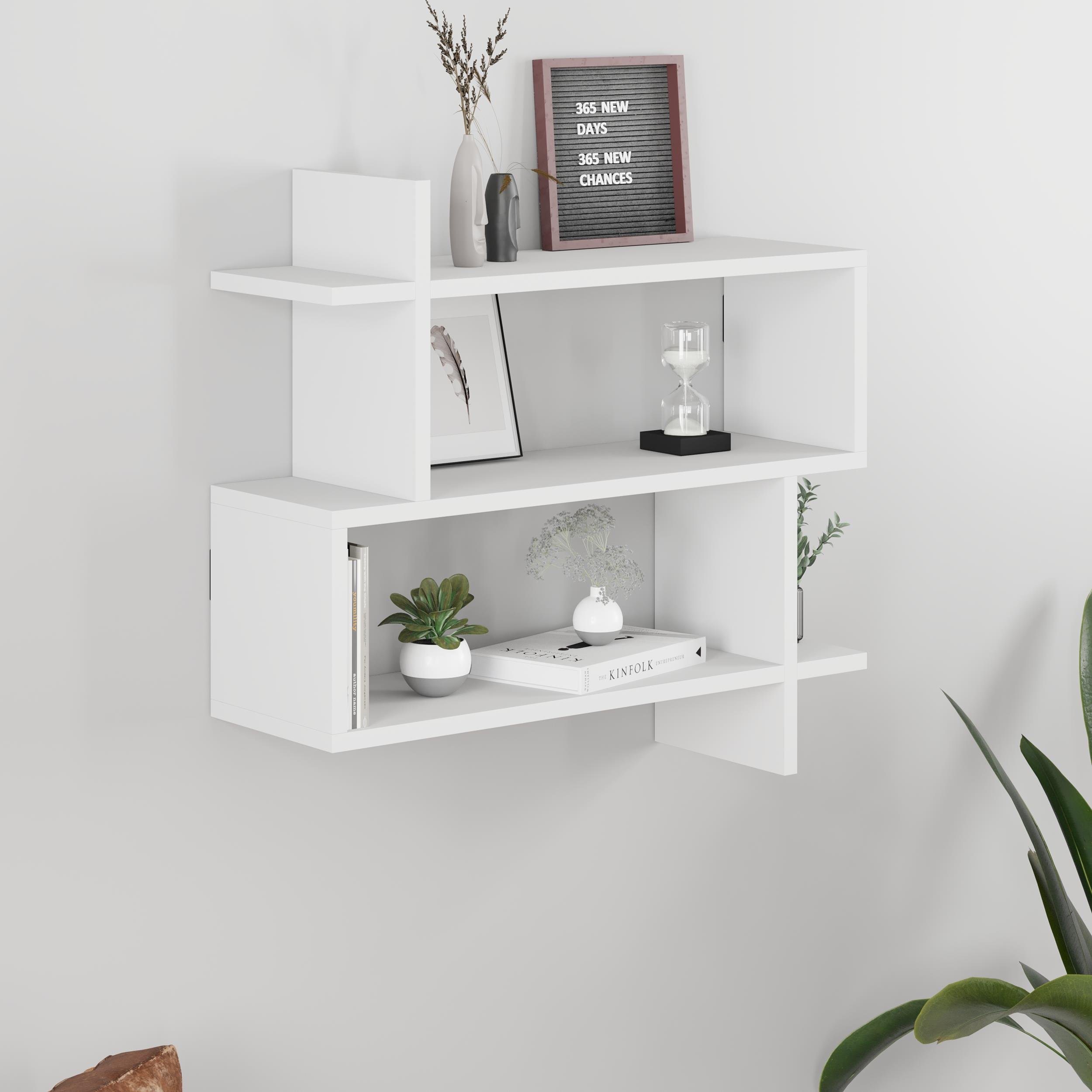 Decortie Paralel Particleboard Melamine Coated Floating Wall Shelf - White