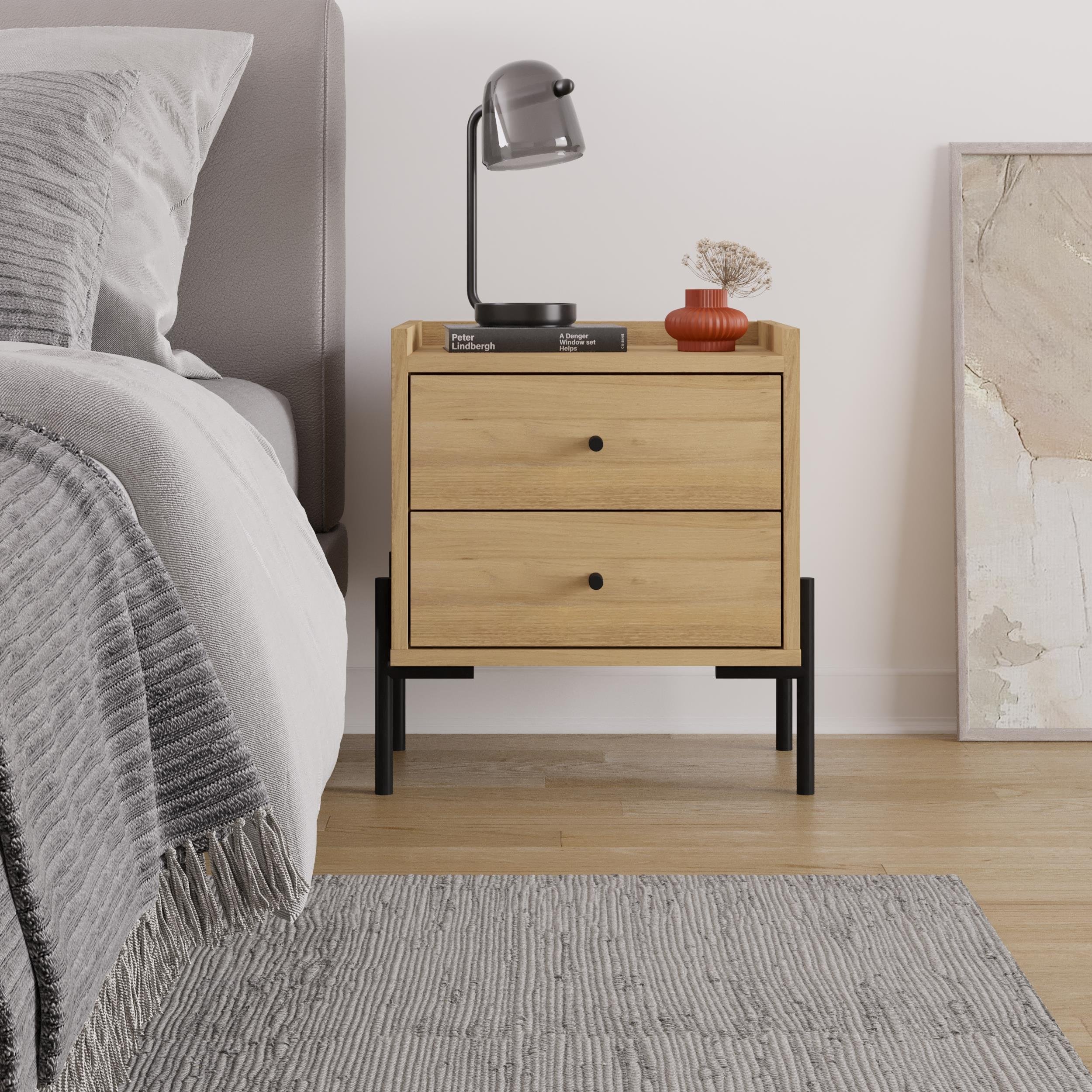 Decortie Malta Particleboard Bedside Table - Oak