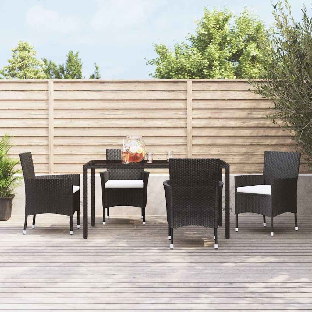 Walplus 4 Piece Rattan Garden Chairs with Cushions - Black - 61 x 60 x 88 cm