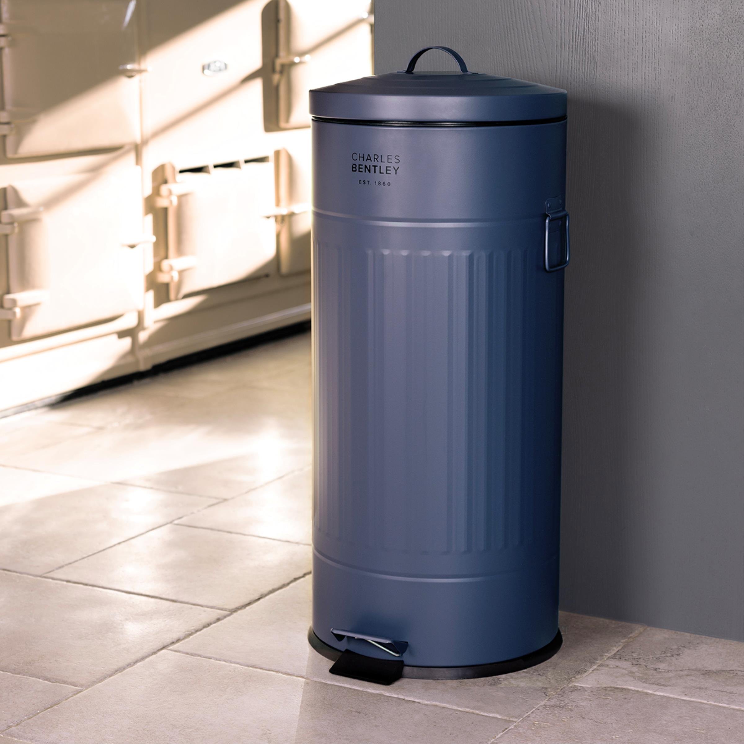 Charles Bentley 30L Retro Steel Waste Rubbish Kitchen Pedal Bin - Dark Blue
