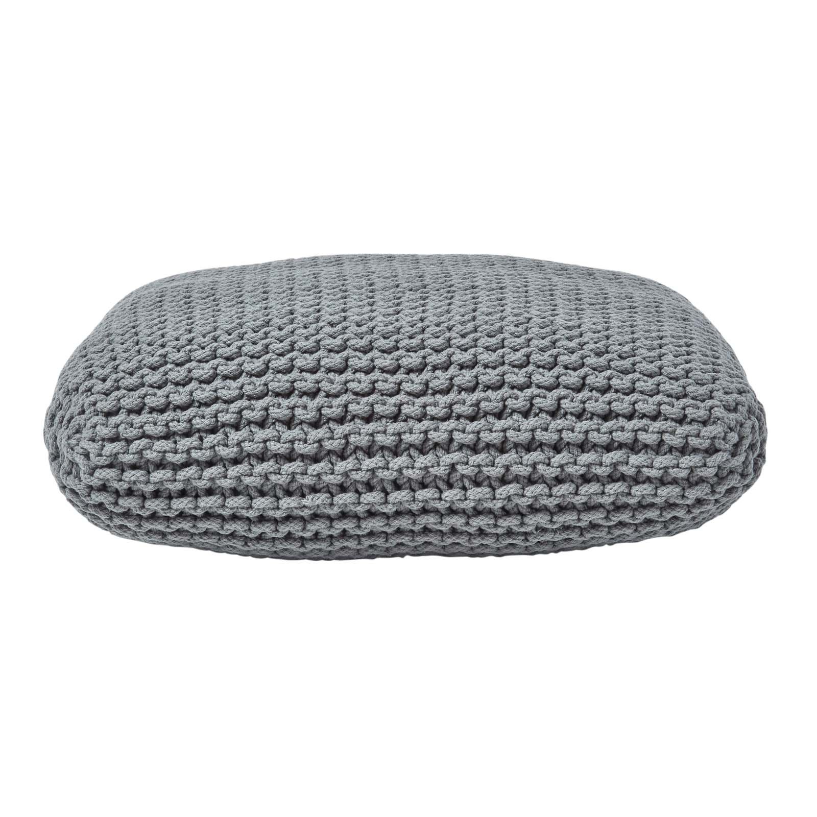 Homescapes Square Cotton Knitted Pouffe Floor Cushion – Grey